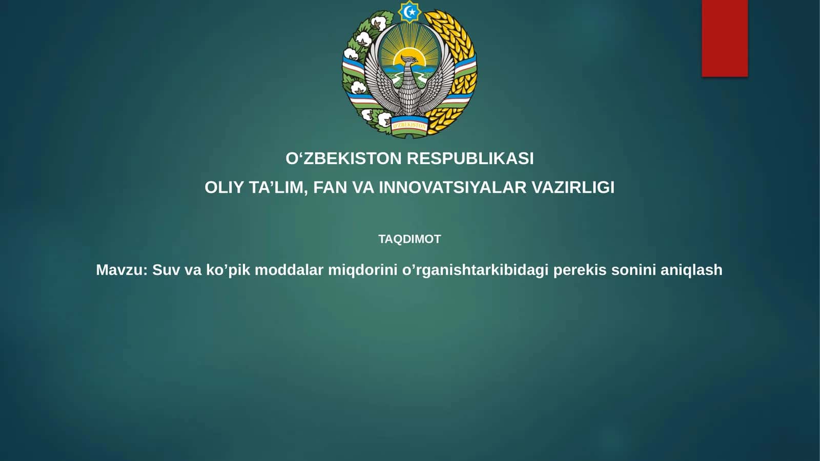 Suv va ko'pik moddalari miqdorini o'rganish tarkibidagi peroksid sonini aniqlash 1