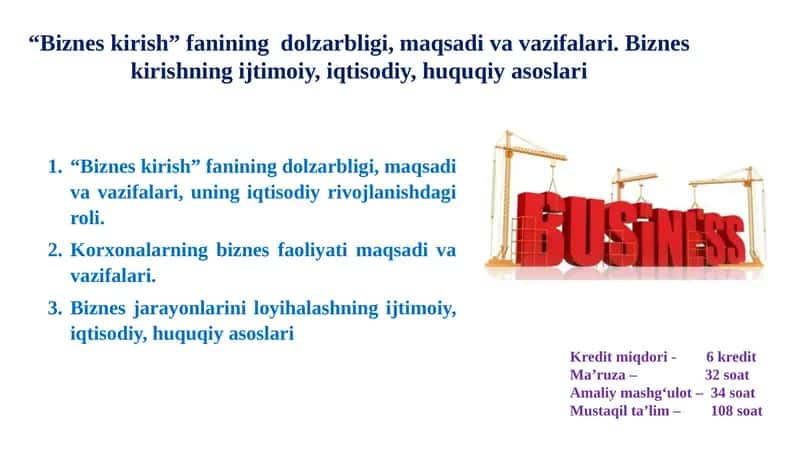 Bizneskirish Fanining Dolzarbligi, Maqsadi va Vazifalari 1