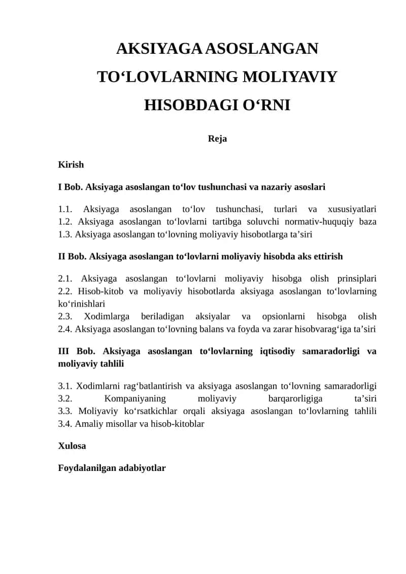 AKSIYAGA ASOSLANGAN TO‘LOVLARNING MOLIYAVIY HISOBDAGI O‘RNI 1