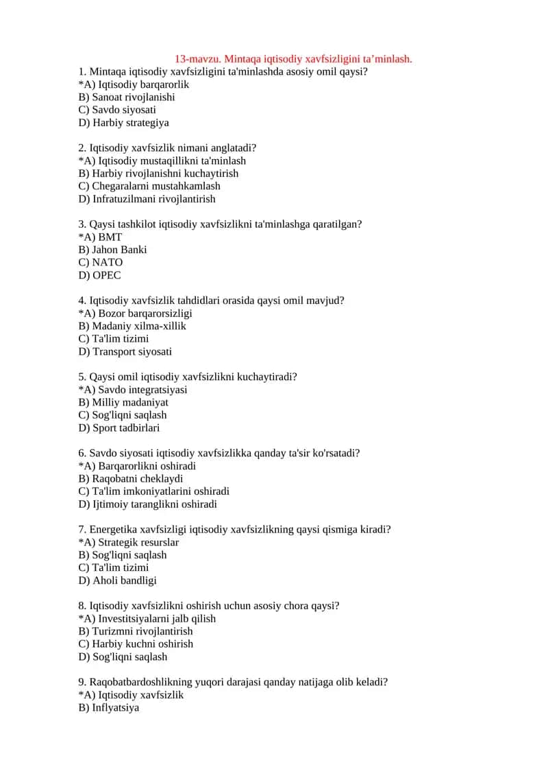 13-mavzu. Mintaqa iqtisodiy xavfsizligini ta’minlash 1