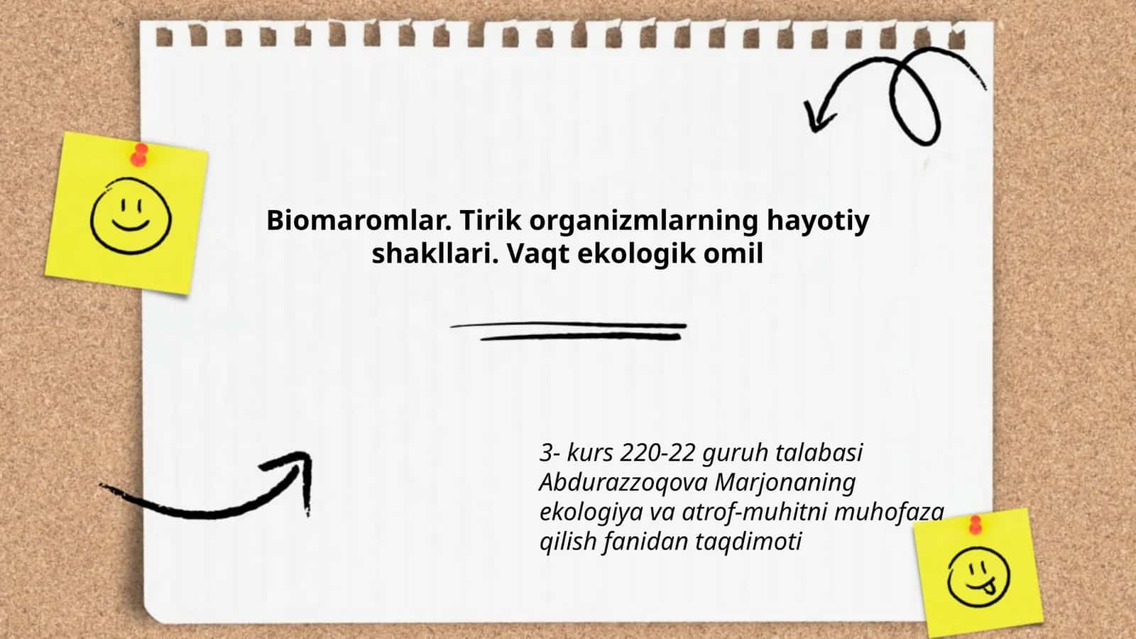 Biomaromlar. Tirik organizmlarning hayotiy shakllari. Vaqt ekologik omil 1