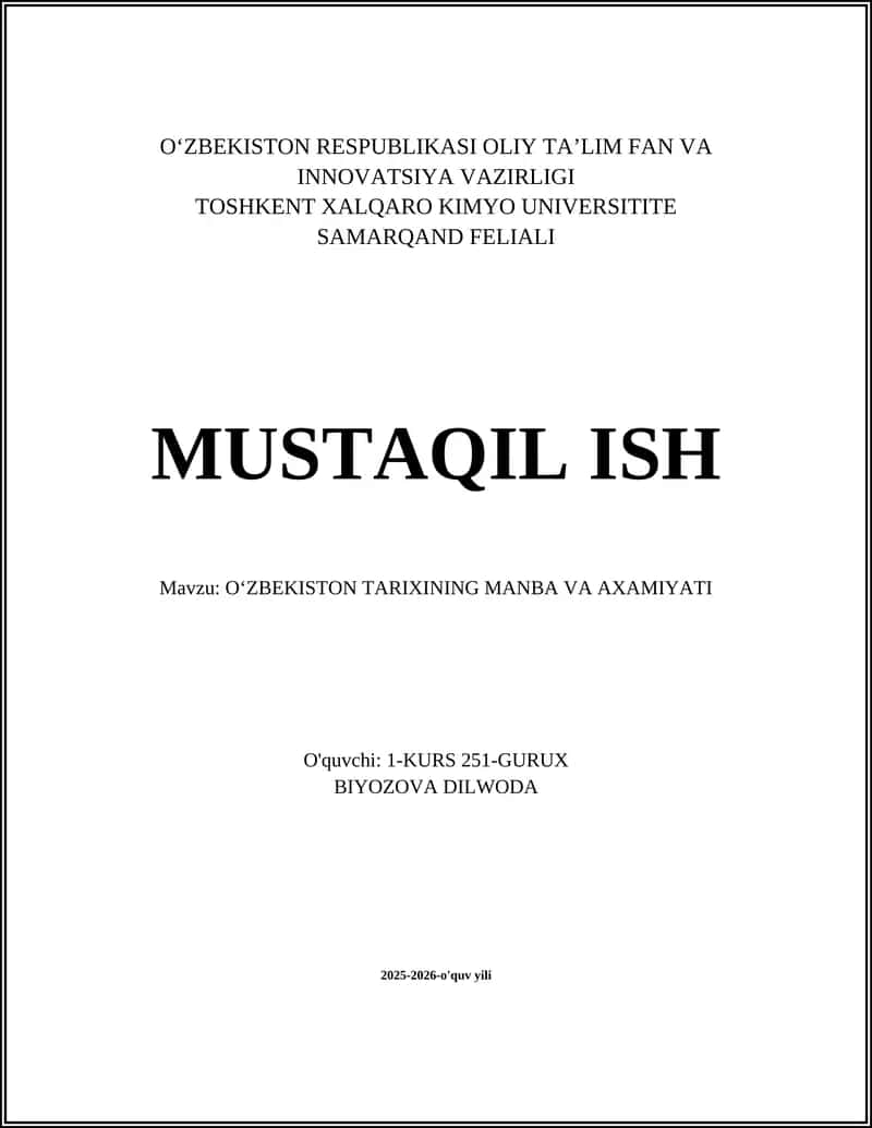 OʻZBEKISTON TARIXINING MANBA VA AXAMIYATI 1