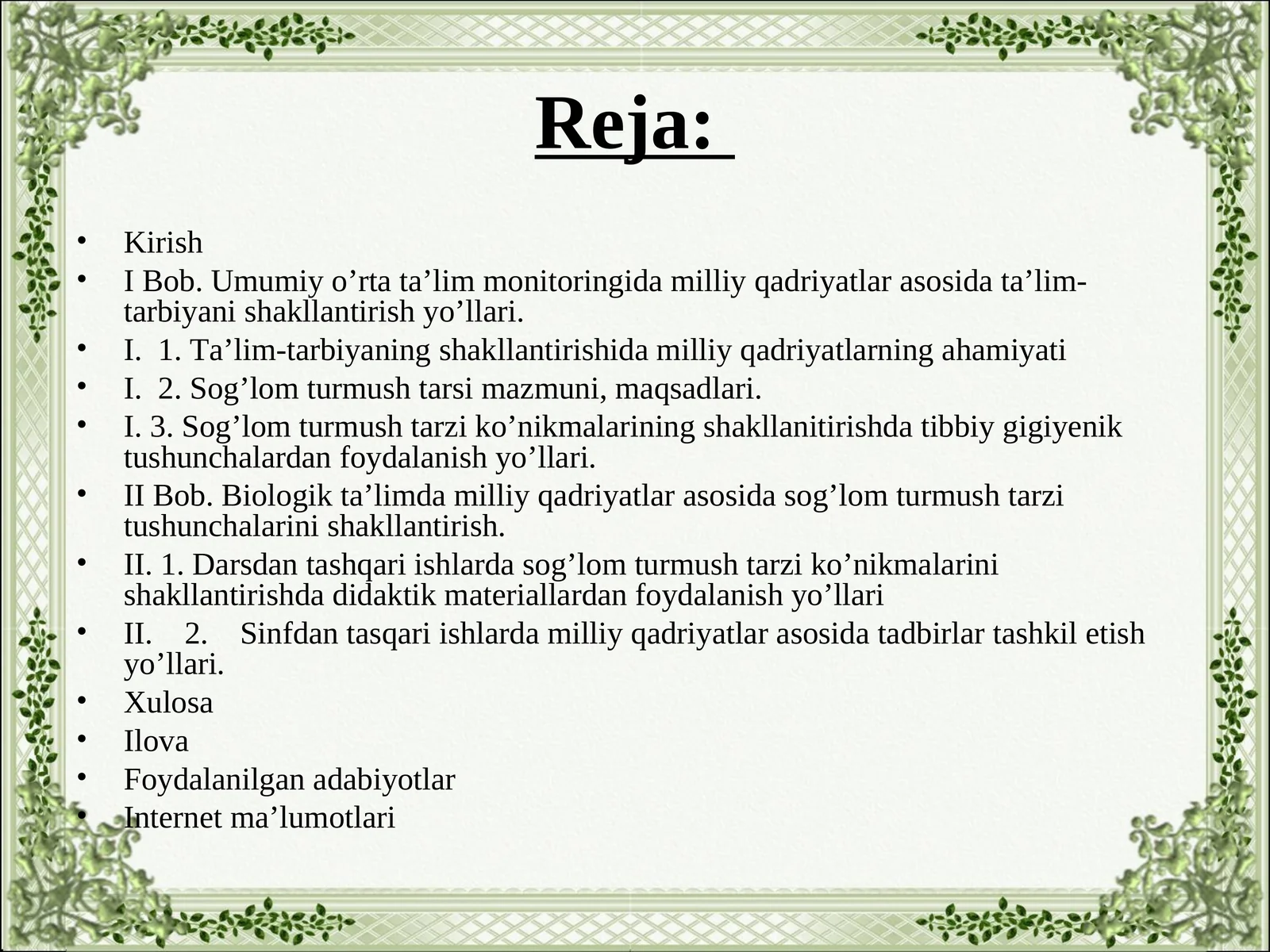 Sog'lom turmush tarzi BMI 1