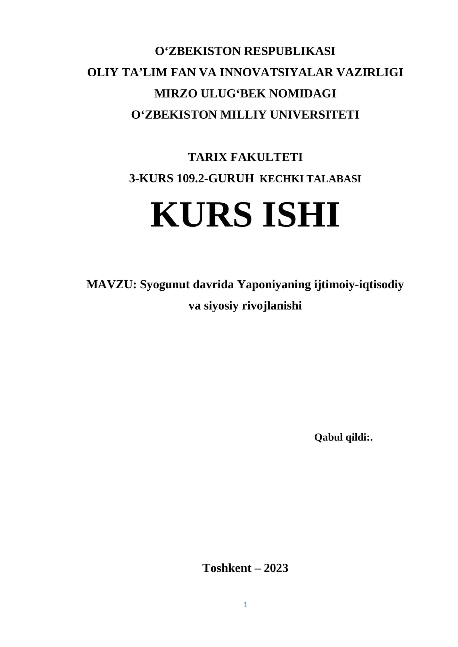 Syogunut davrida Yaponiyaning ijtimoiy-iqtisodiy va siyosiy rivojlanishi 1