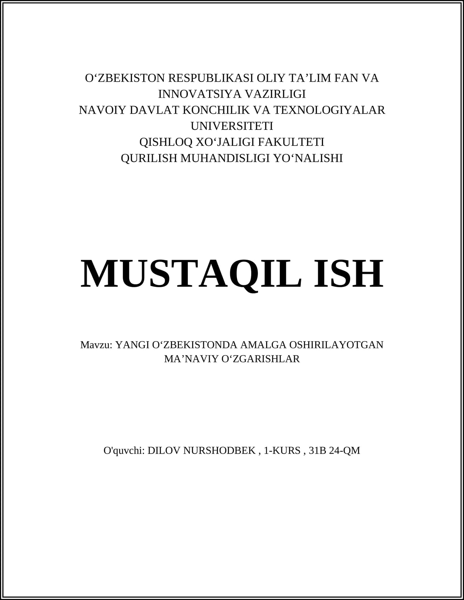Yangi Oʻzbekistonda Maʼnaviyatni Tiklash va Rivojlantirish Strategiyalari 1