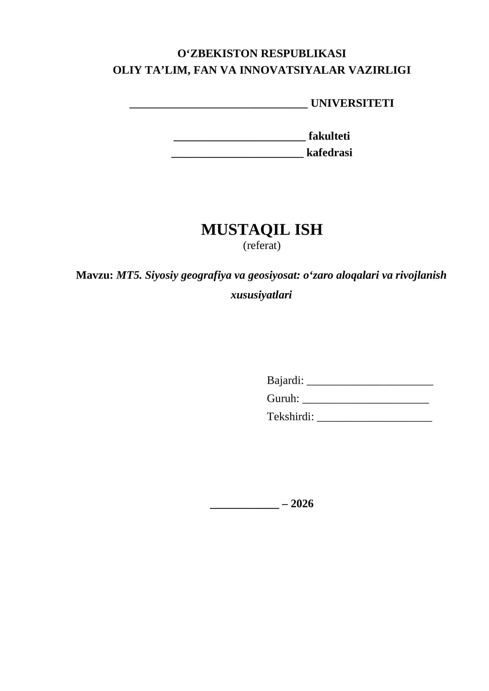 siyosiy geografiya va geosiyosat referat 1