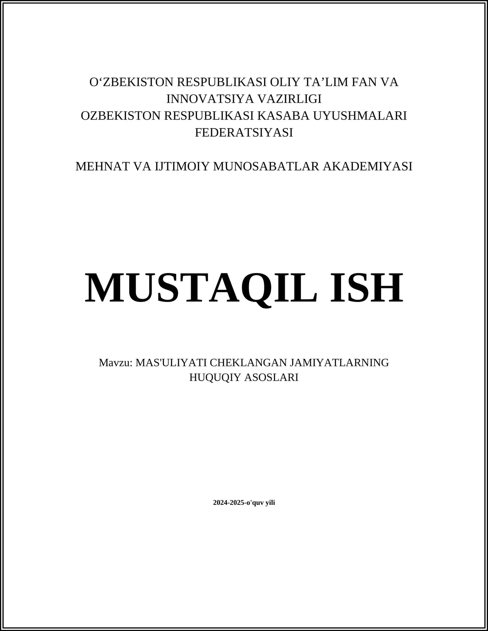 MAS'ULIYATI CHEKLANGAN JAMIYATLARNING HUQUQIY ASOSLARI 1