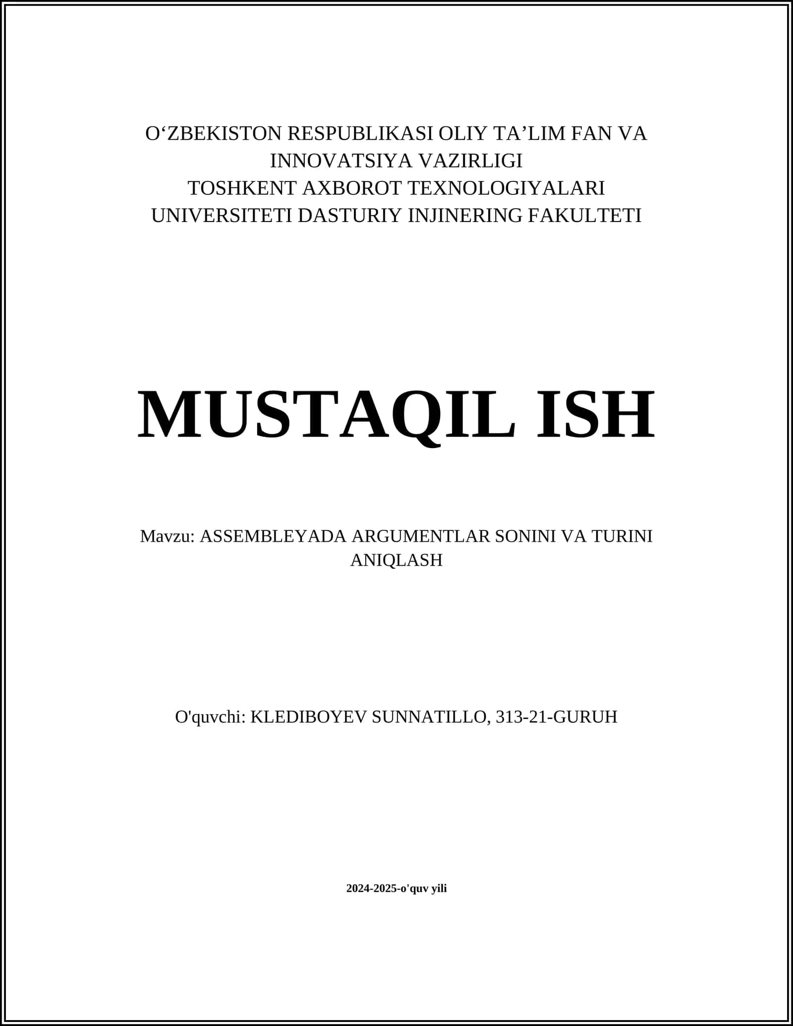 ASSEMBLEYADA ARGUMENTLAR SONINI VA TURINI ANIQLASH 1