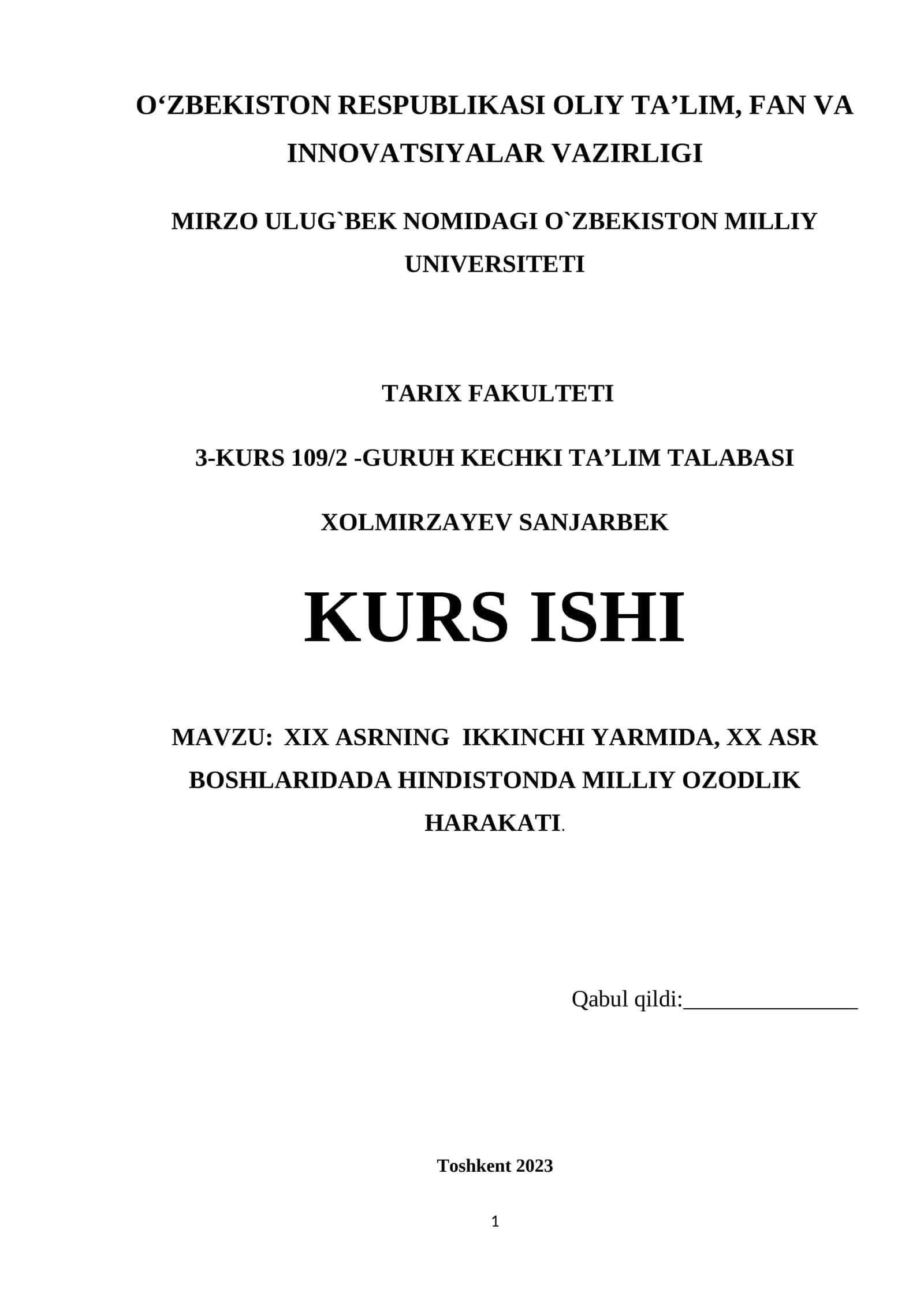 XIX ASRNING IKKINCHI YARMIDA, XX ASR BOSHLARIDADA HINDISTONDA MILLIY OZODLIK HARAKATI 1