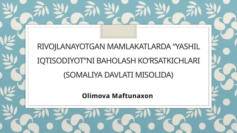 Somaliyada Yashil iqtisodiyotning shakllanishi va hozirgi holati 1