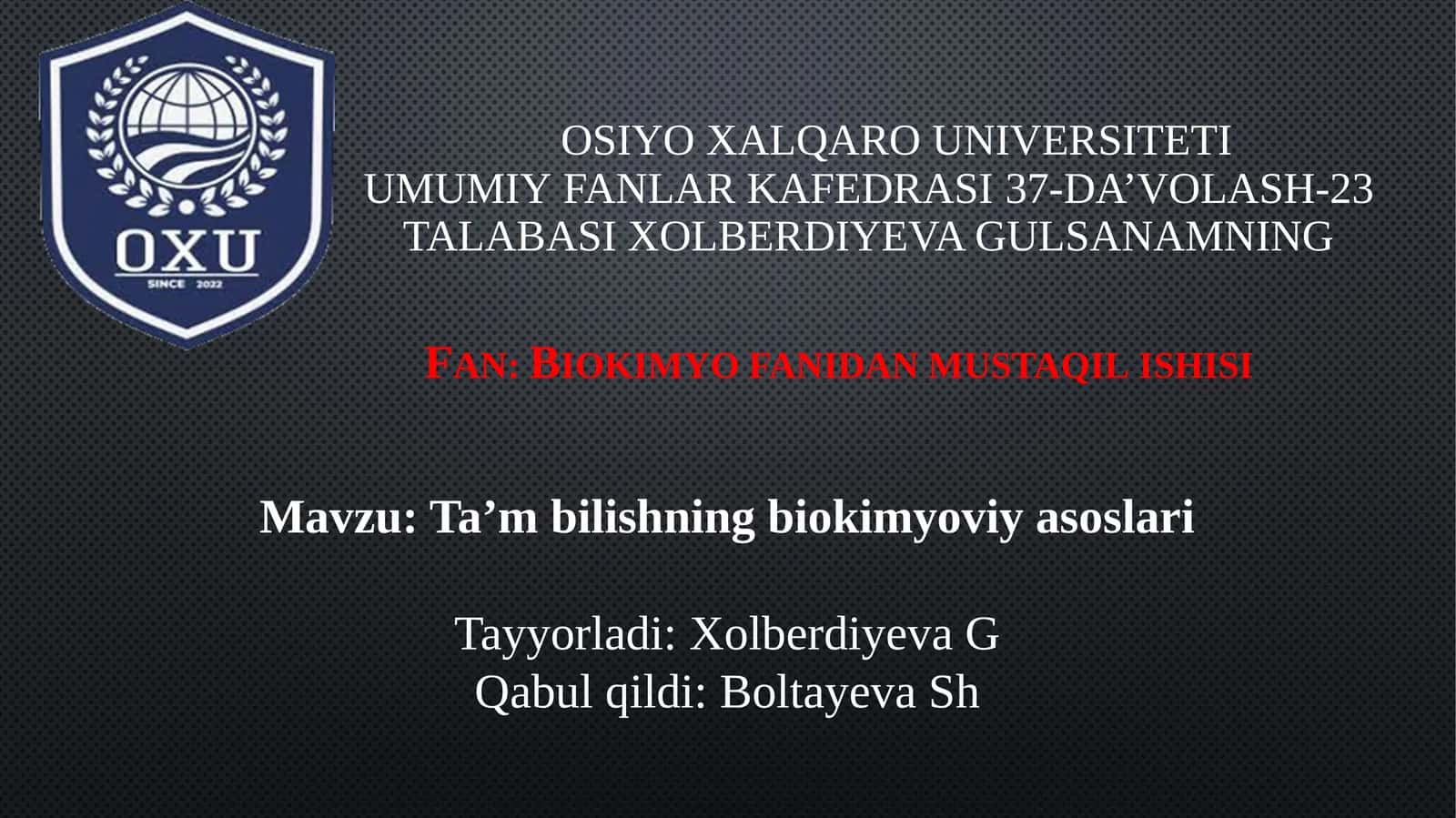 Ta’m bilishning biokimyoviy asoslari 1