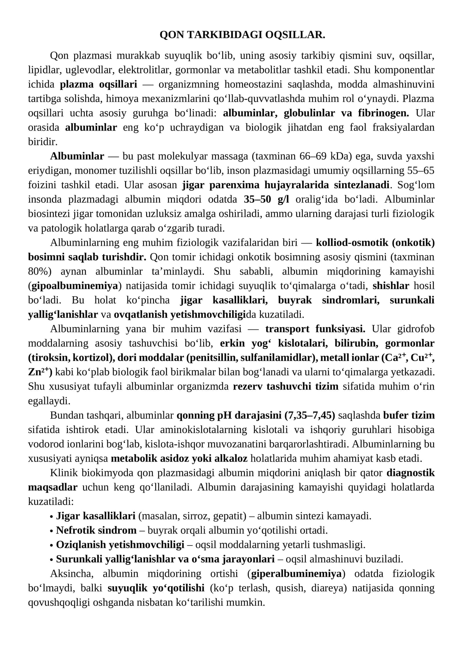 Qon Tarkibidagi Oqsillar 1