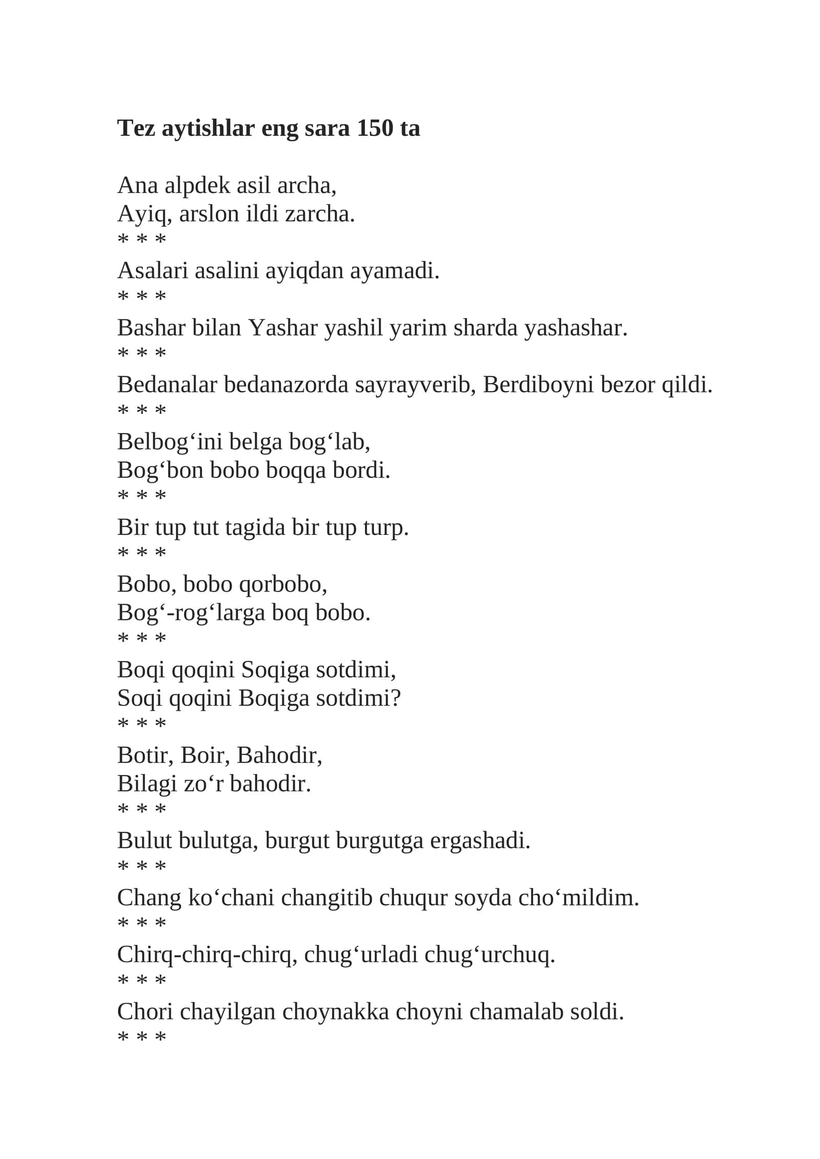 Tez aytishlar eng sara 150 ta 1