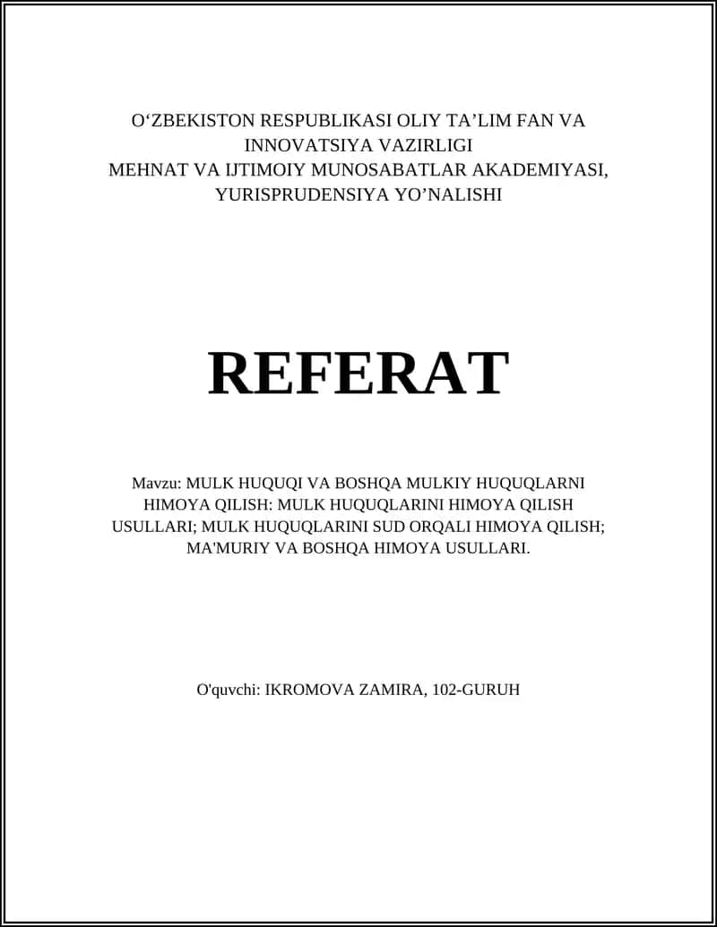 MULK HUQUQI VA BOSHQA MULKIY HUQUQLARNI HIMOYA QILISH 1
