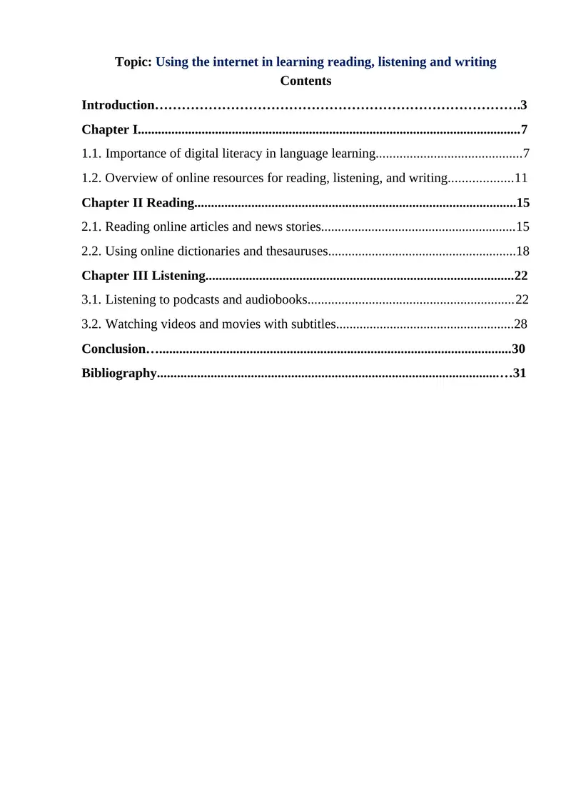 Using the internet in learning reading, listening and writing 1