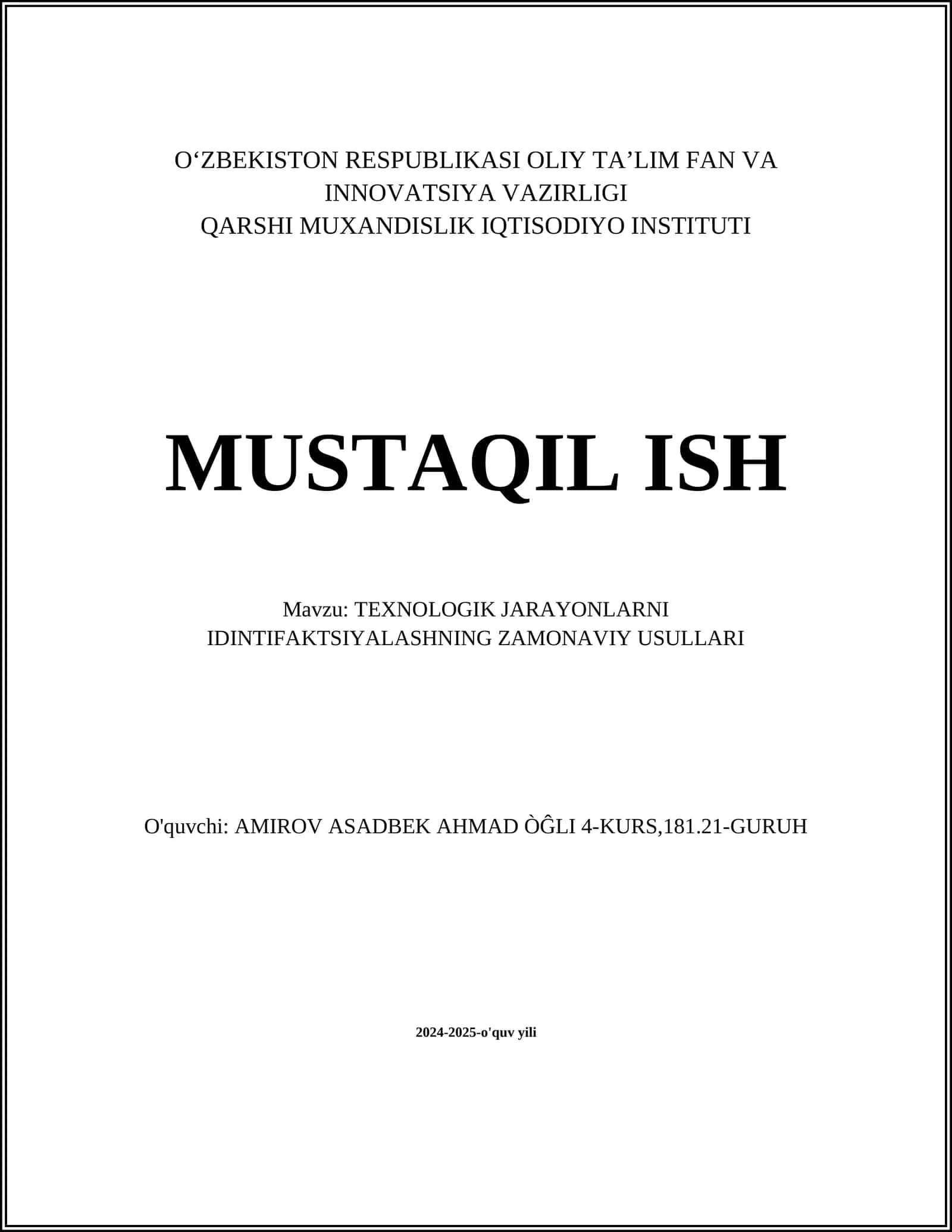 TEXNOLOGIK JARAYONLARNI IDINTIFAKTSIYALASHNING ZAMONAVIY USULLARI 1