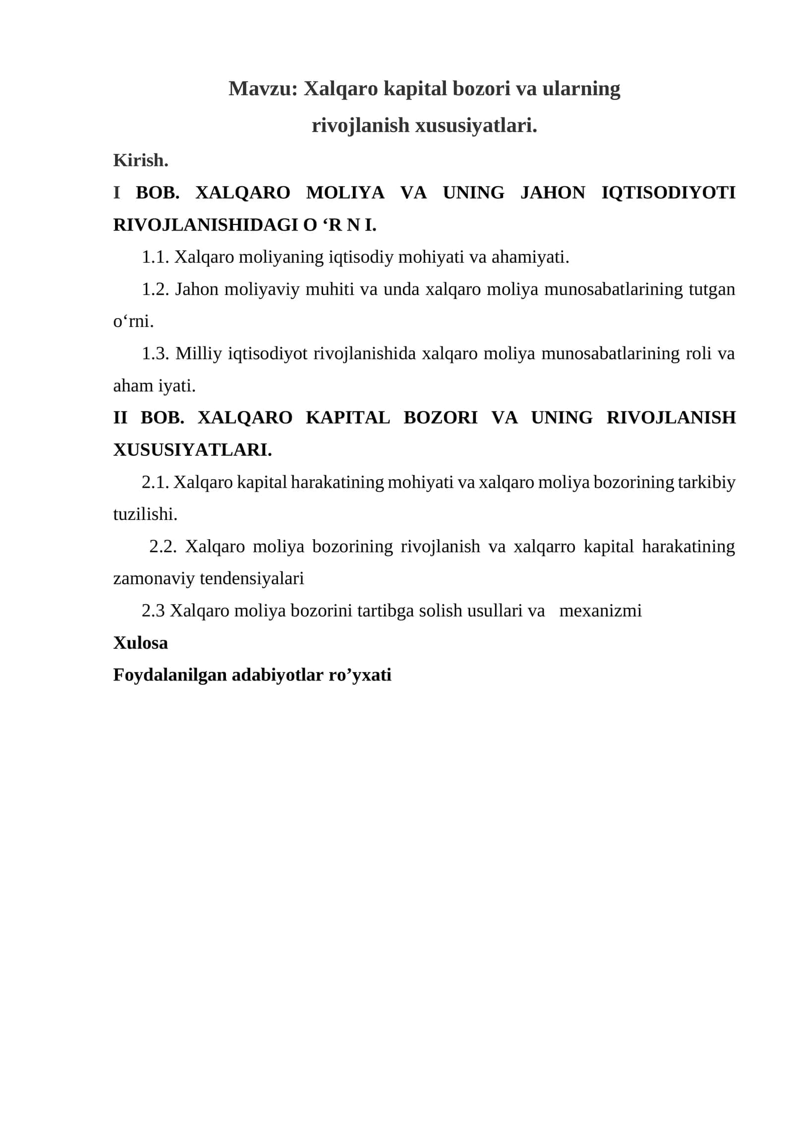 Xalqaro kapital bozori va ularning rivojlanish xususiyatlari 1