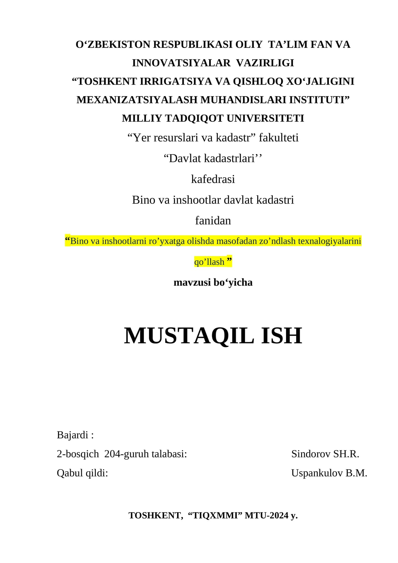 Bino va inshootlarni ro’yxatga olishda masofadan zo’ndlash texnalogiyalarini qo’llash 1