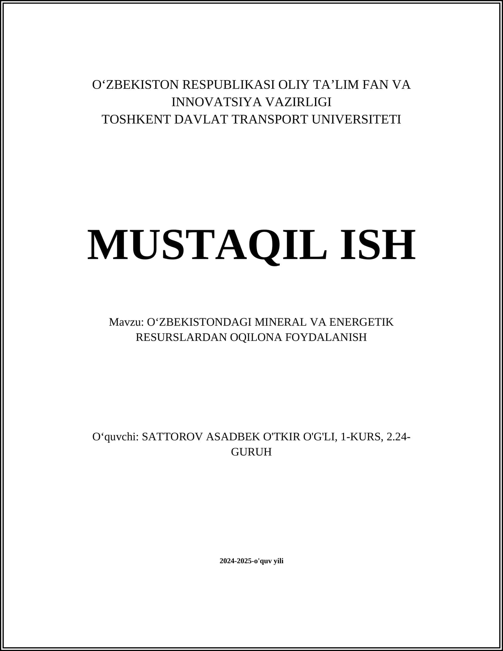 Oʻzbekistondagi mineral va energetik resurslardan oqilona foydalanish 1