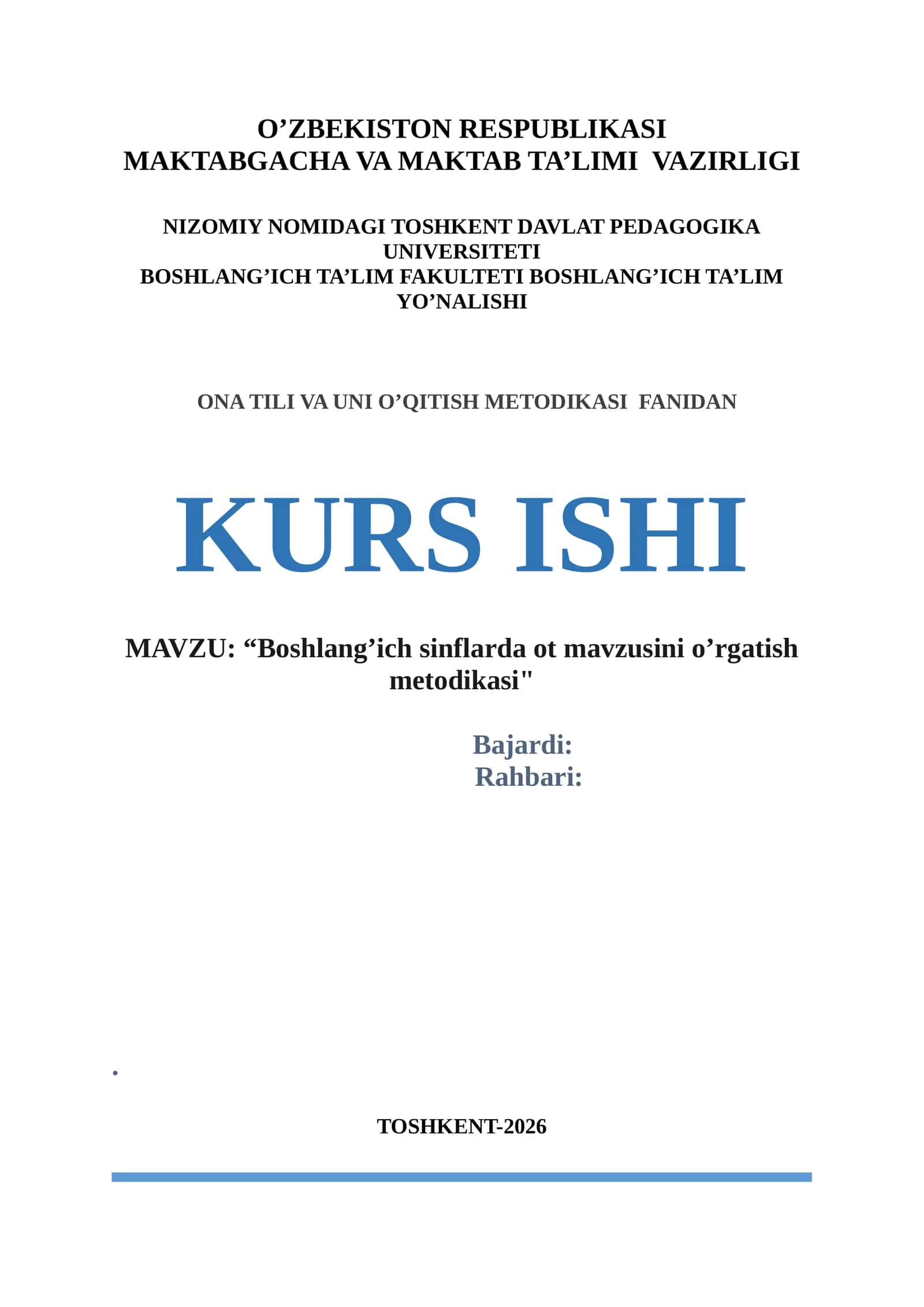 Boshlang’ich sinflarda ot mavzusini o’rgatish metodikasi KURS ISHI 2026 YIL 1