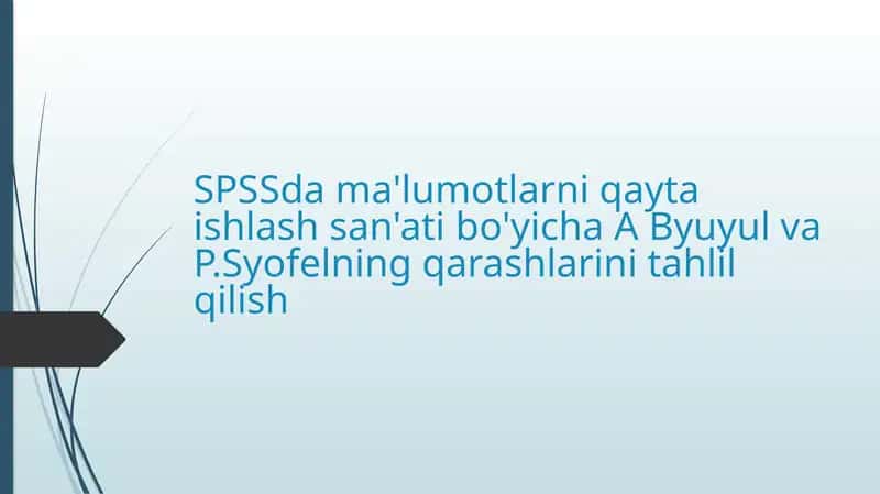 SPSS dama'lumotlarni qayta ishlash san'ati bo'yicha AB yuul va P. Syofelning qarashlari ni tahlil qilish 1
