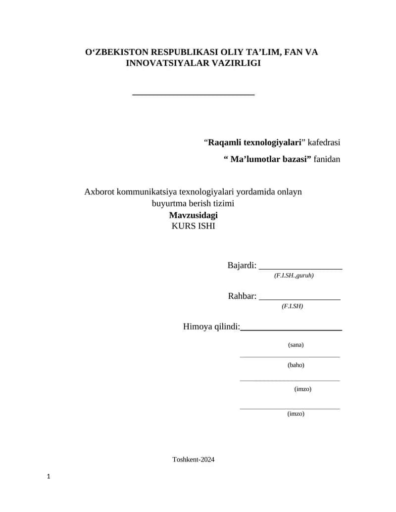 Axborot kommunikatsiya texnologiyalari yordamida onlayn buyurtma berish tizimi 1
