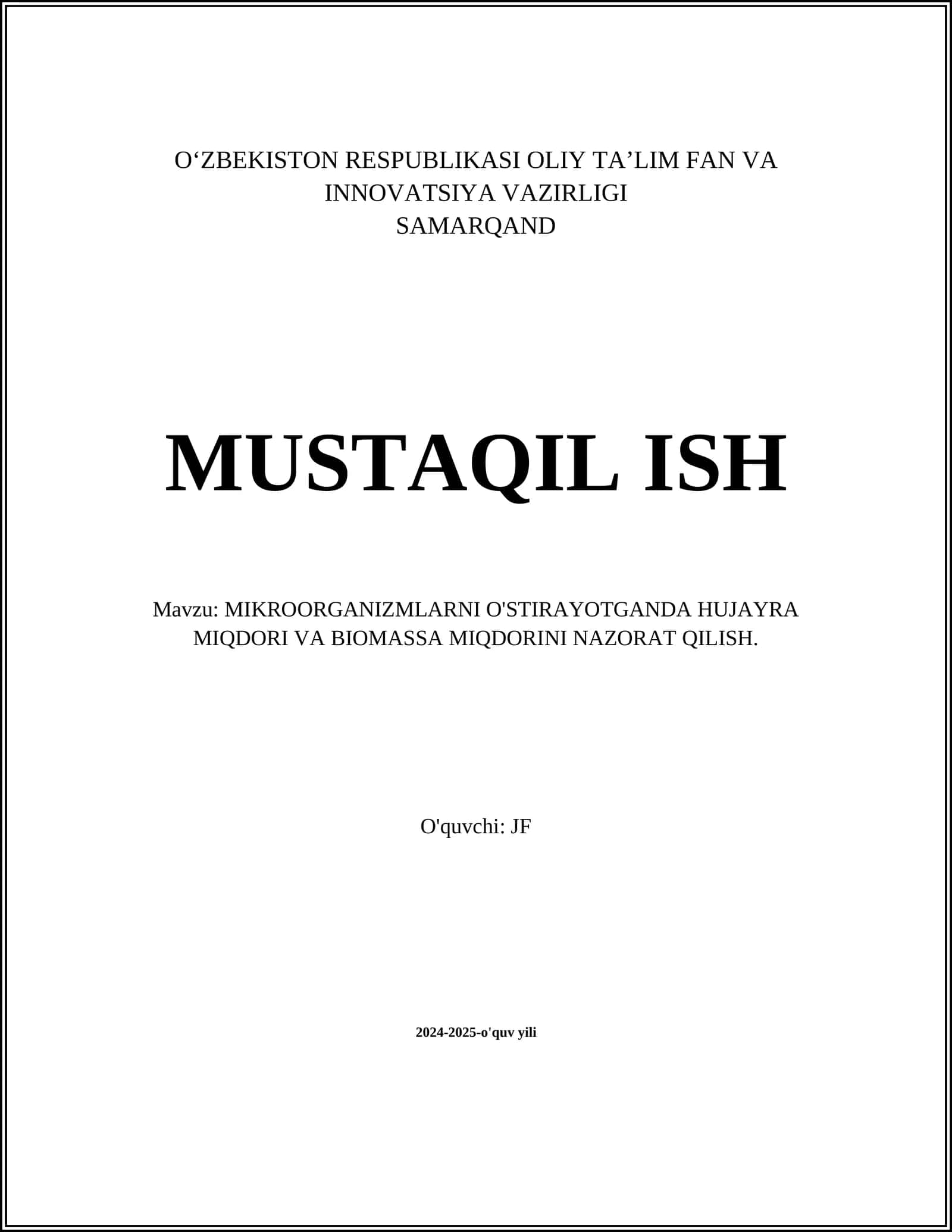 MIKROORGANIZMLARNI O'STIRAYOTGANDA HUJAYRA MIQDORINI NAZORAT QILISH 1
