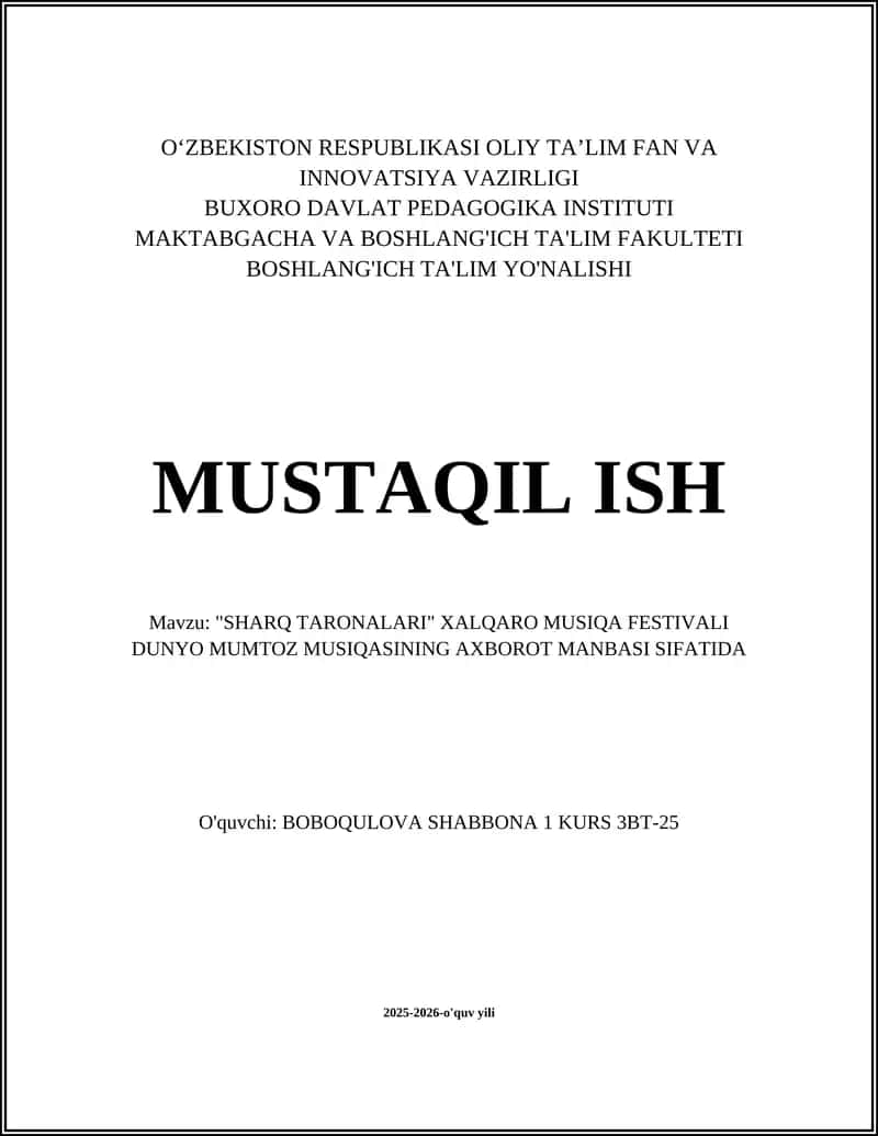 "SHARQ TARONALARI" XALQARO MUSIQA FESTIVALI 1
