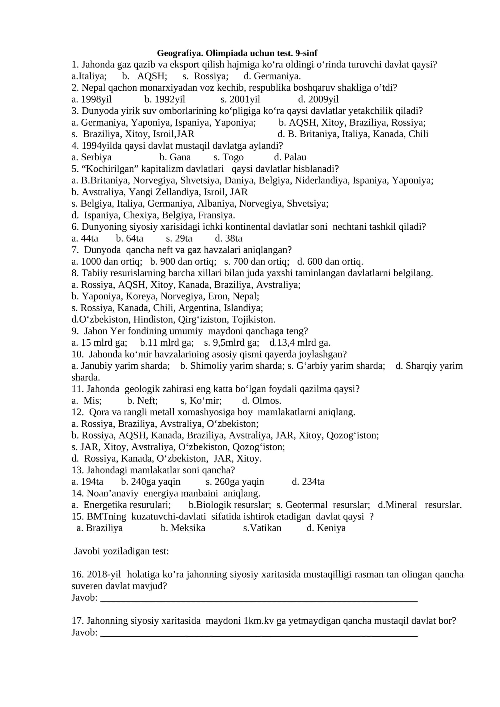 Olimpiya Geografiya Testi 1