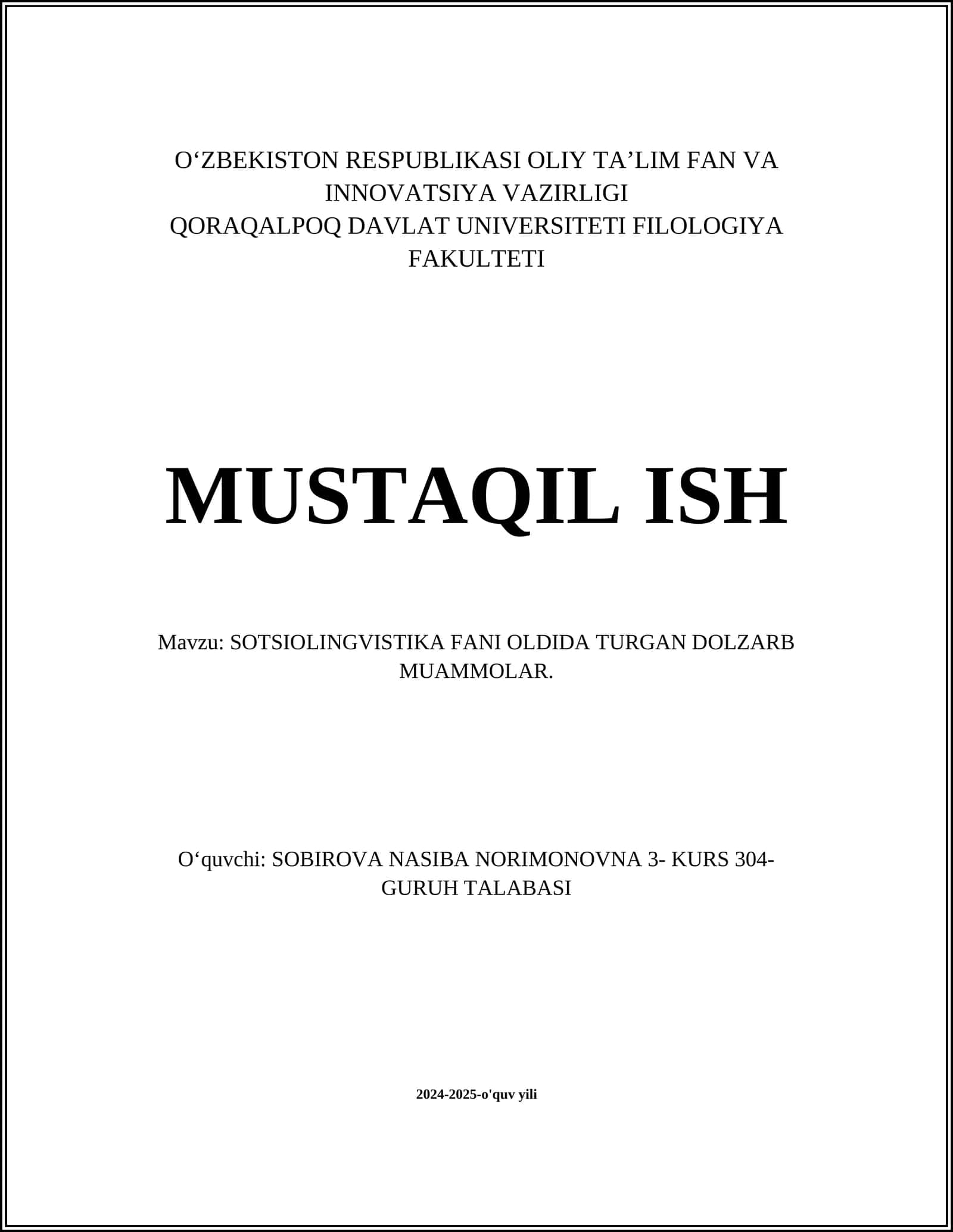 SOTSIOLINGVISTIKA FANI OLDIDA TURGAN DOLZARB MUAMMOLAR 1