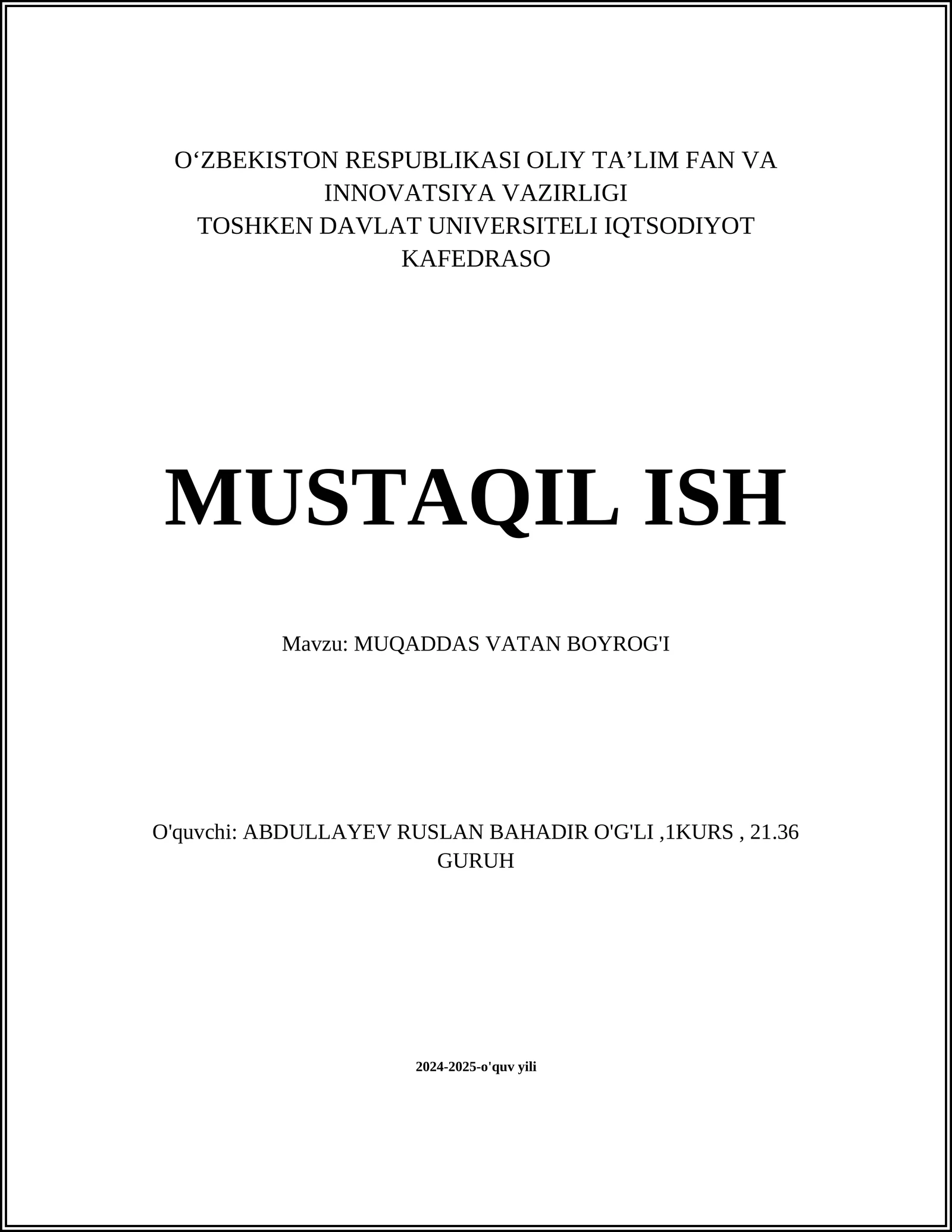 MUQADDAS VATAN BOYROG'I 1