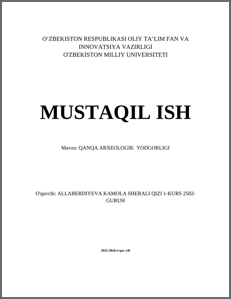 QANQA ARXEOLOGIK YODGORLIGI 1