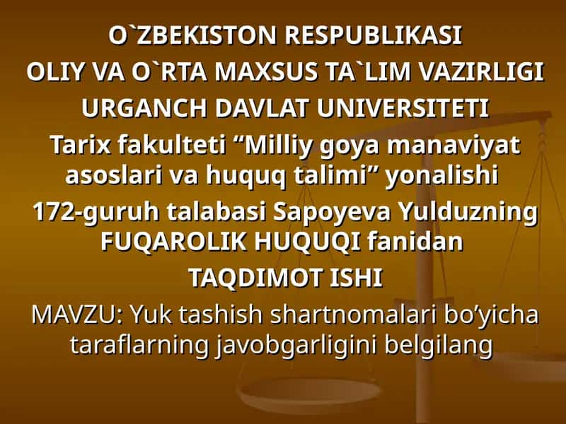 Yuk tashish shartnomalari bo’yicha taraflarning javobgarligini belgilang 1