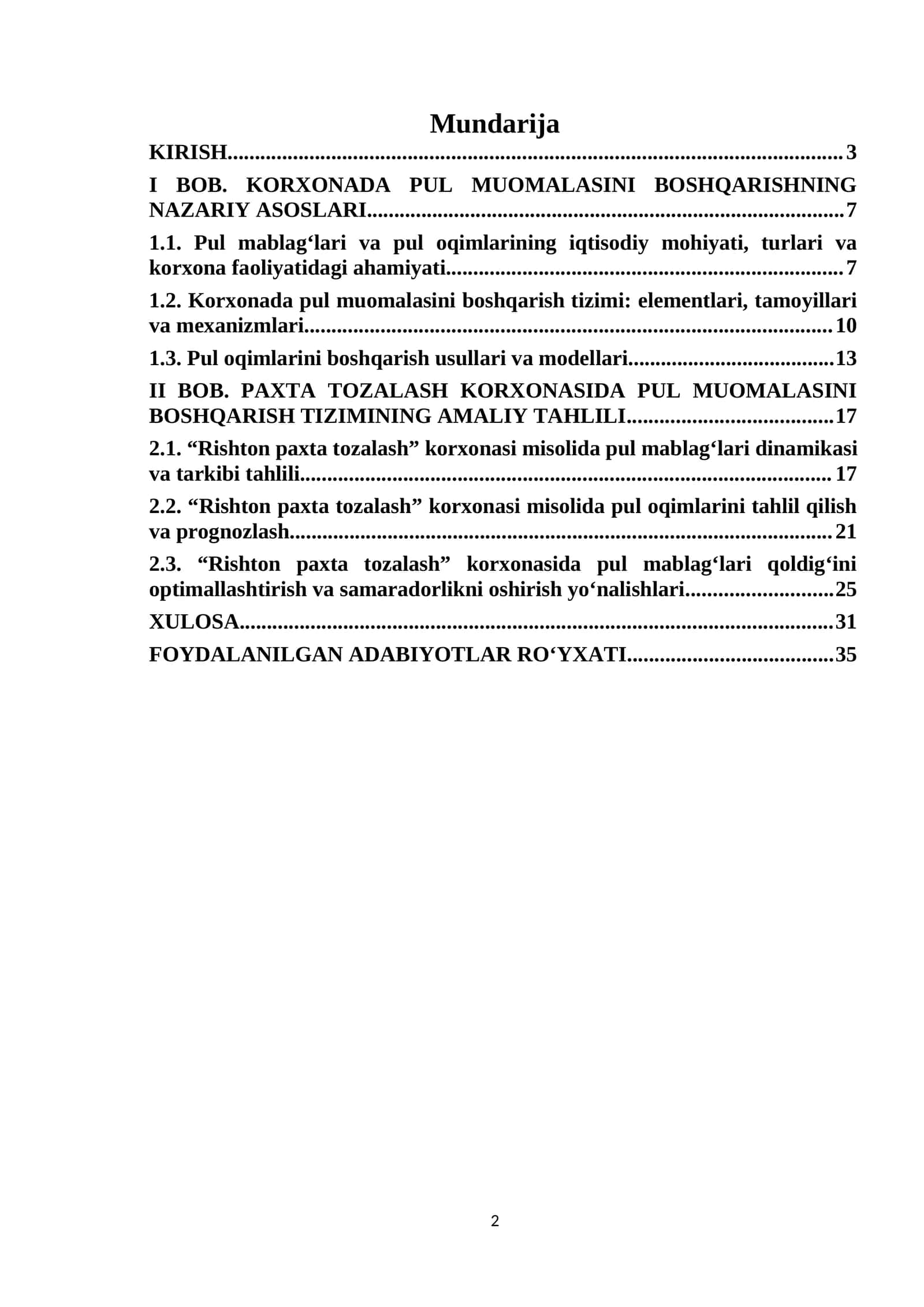 PAXTA TOZALASH KORXONASIDA PUL MUOMALASINI BOSHQARISH TIZIMINING AMALIY TAHLILI 1