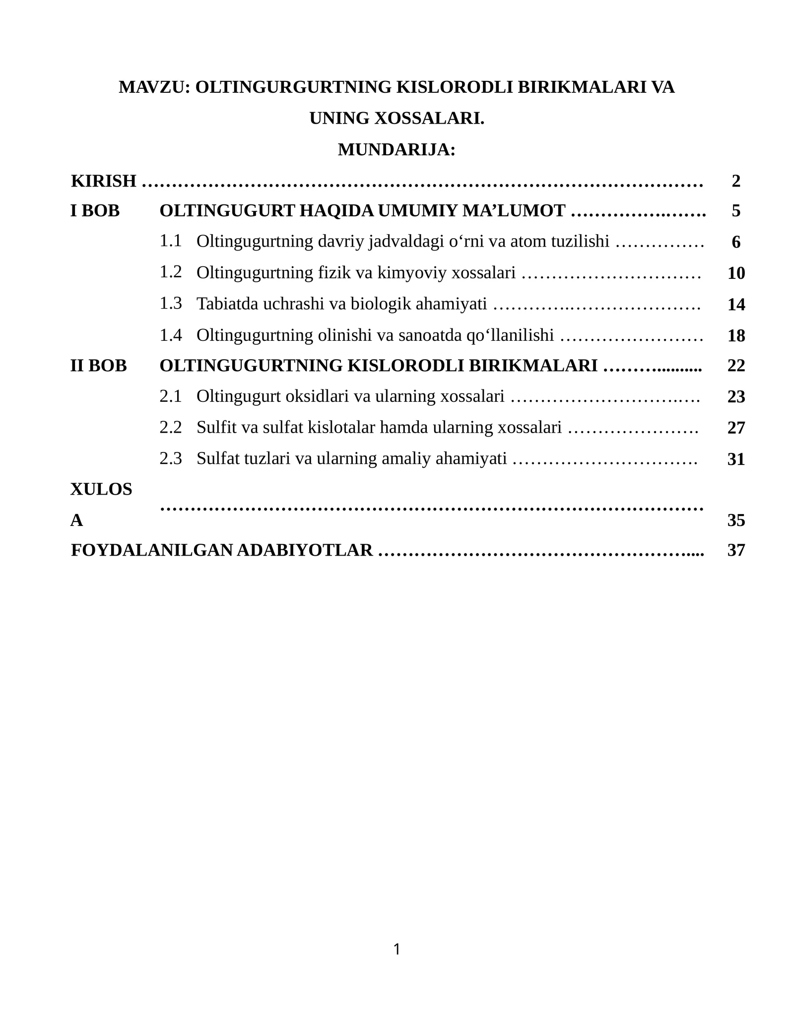OLTINGURGURTNING KISLORODLI BIRIKMALARI VA UNING XOSSALARI 1