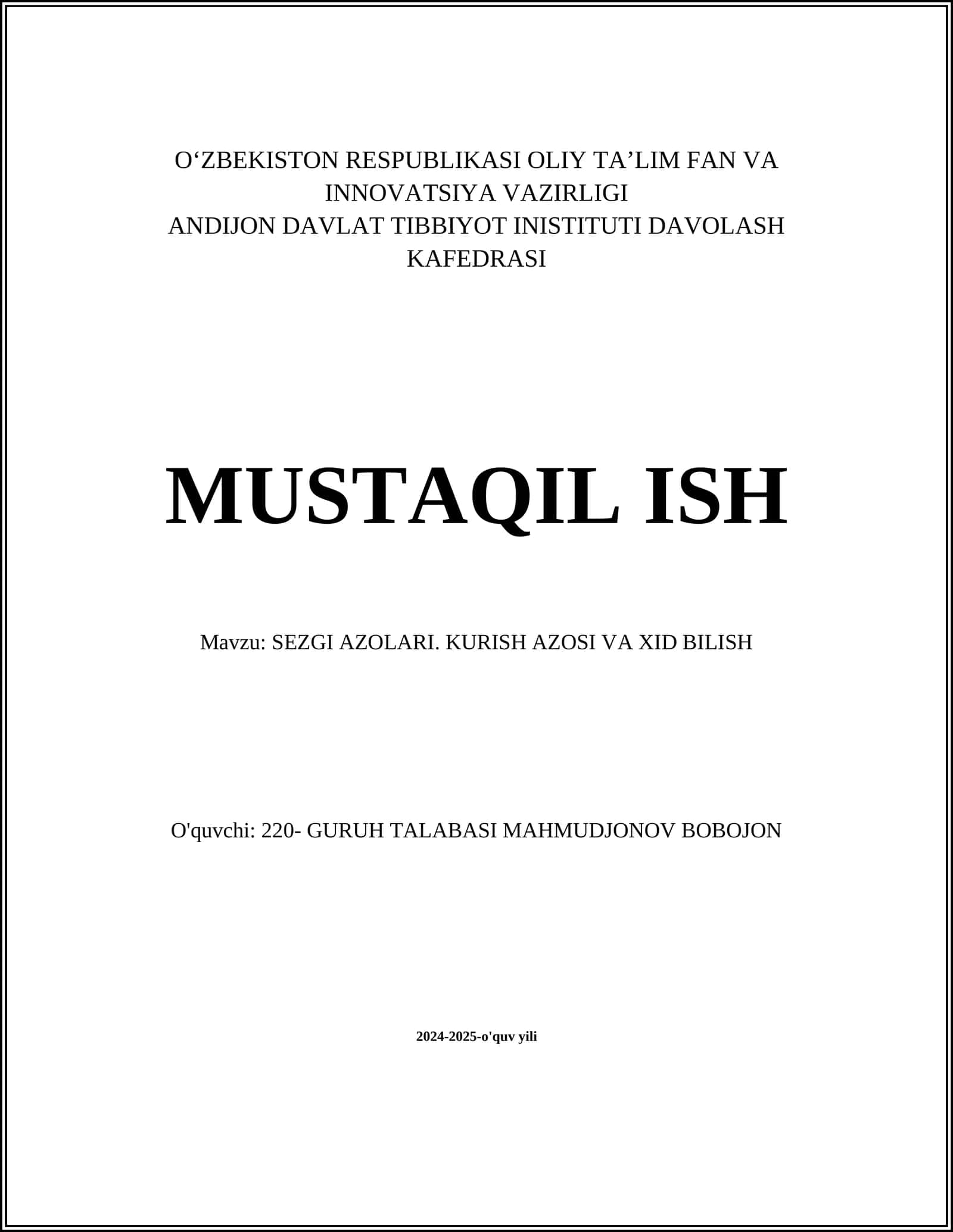 SEZGI AZOLARI. KURISH AZOSI VA XID BILISH 1
