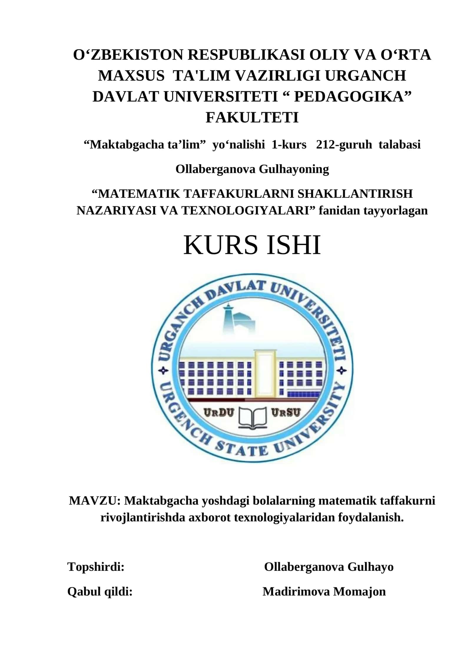 MATEMATIK TAFFAKURLARNI SHAKLLANTIRISH NAZARIYASI VA TEXNOLOGIYALARI 1