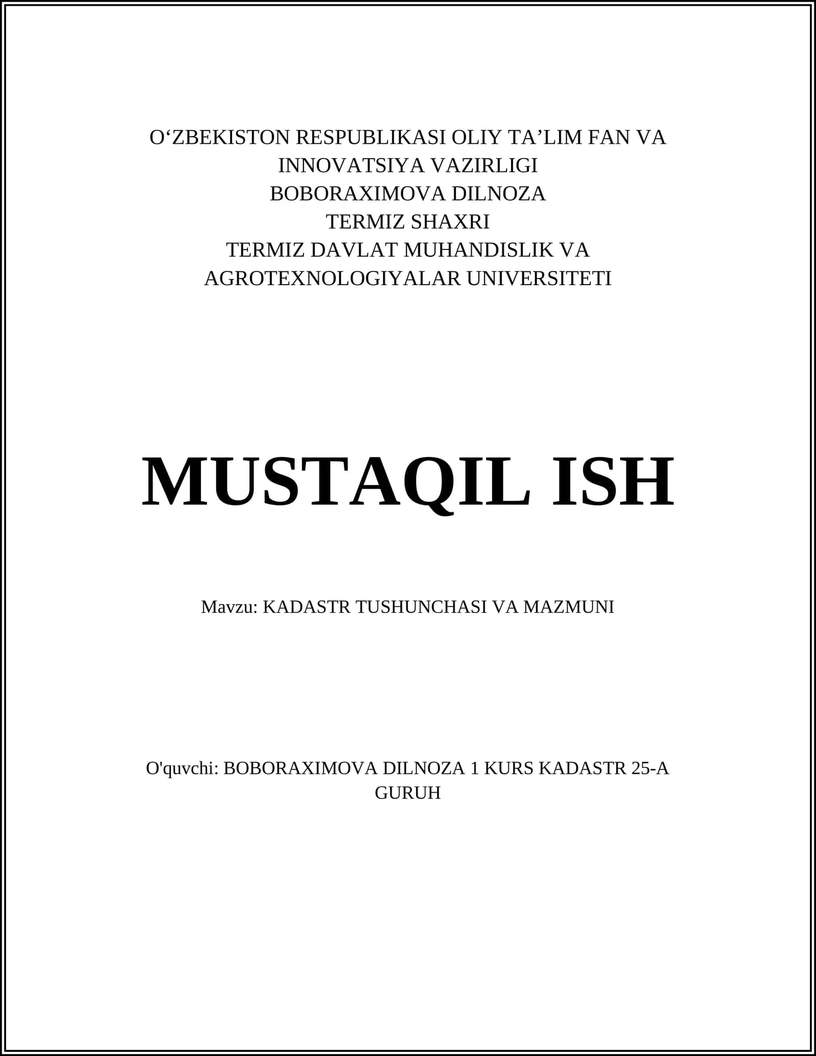Kadastr Tushunchasi va Mazmuni 1