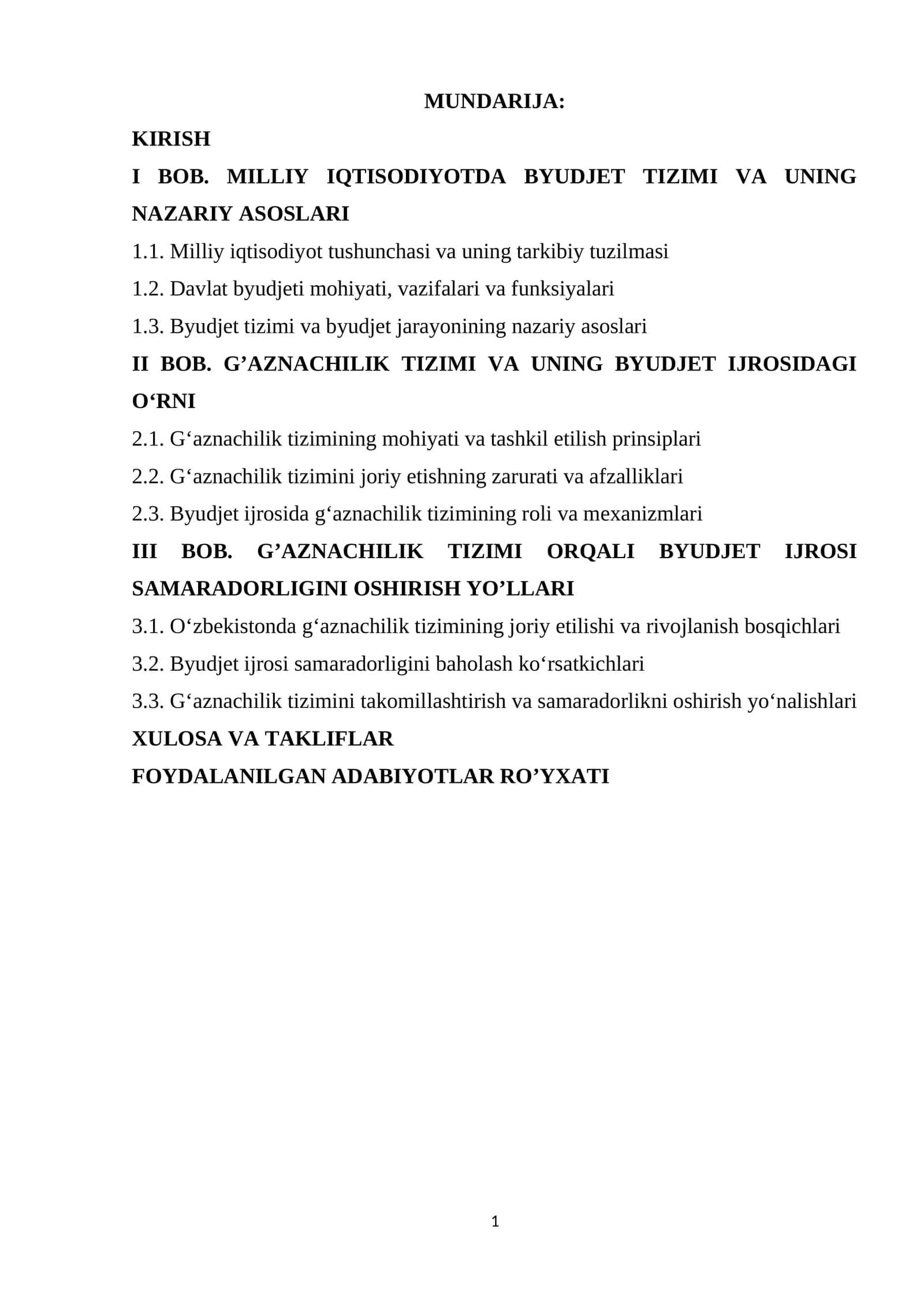 Milliy iqtisodiyotga g'aznachilik tizimini joriy etish orqali byudjet ijrosi samaradorligini oshiris 1