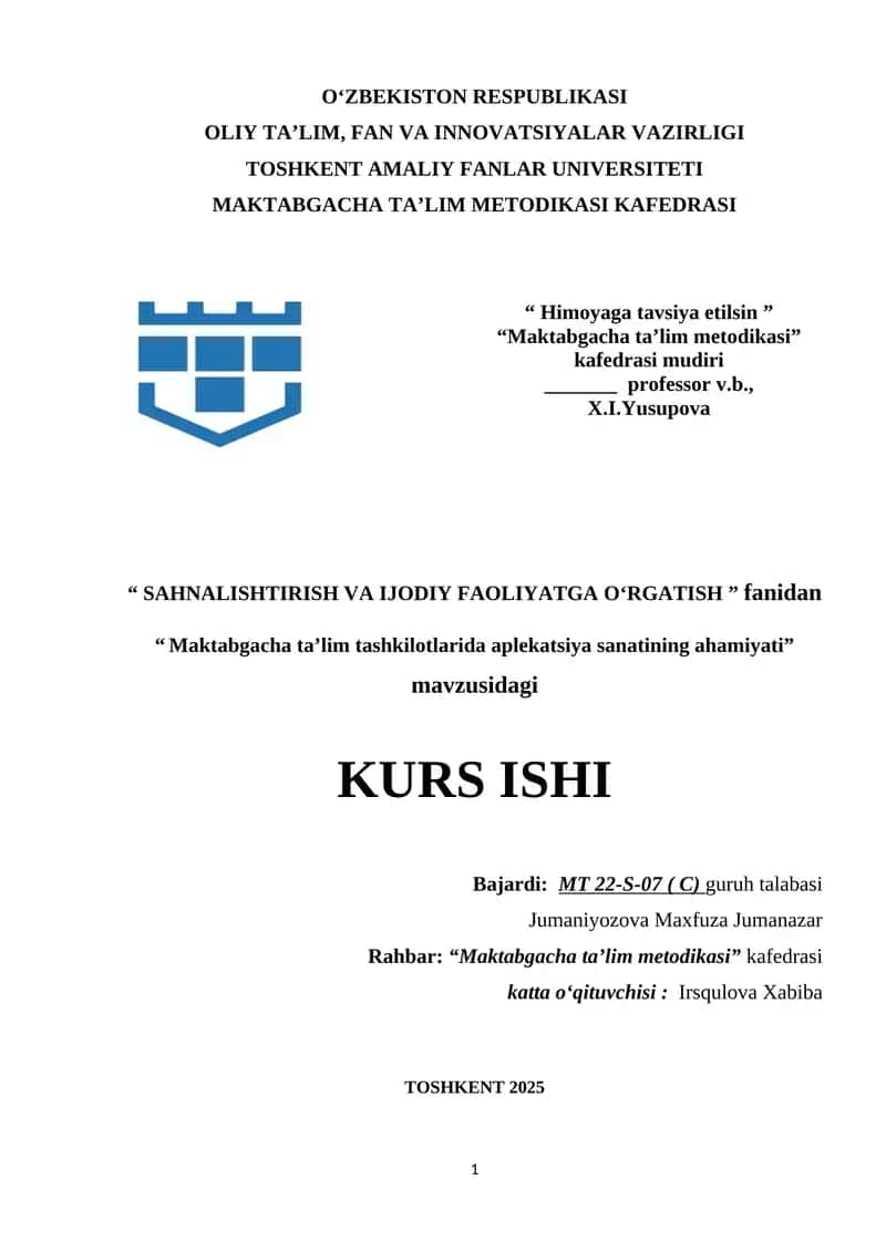 Maktabgacha taʼlim tashkilotlarida aplekatsiya sanatining ahamiyati. 1