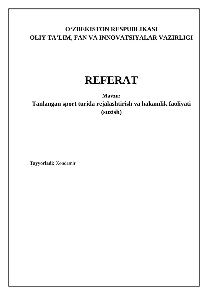Tanlangan sport turida rejalashtirish va hakamlik faoliyati 1
