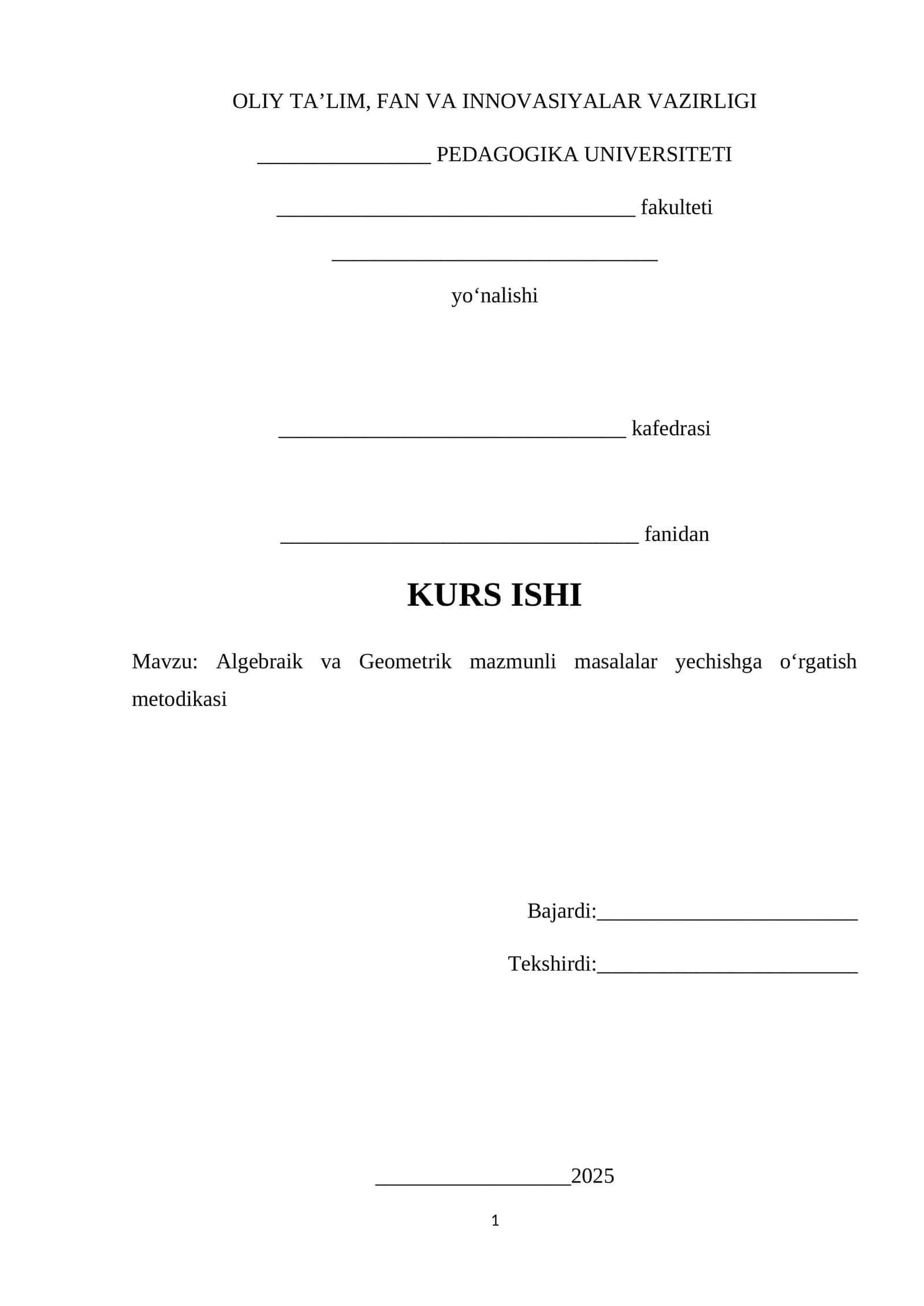 Algebraik va Geometrik mazmunli masalalar yechishga oʻrgatish metodikasi 1
