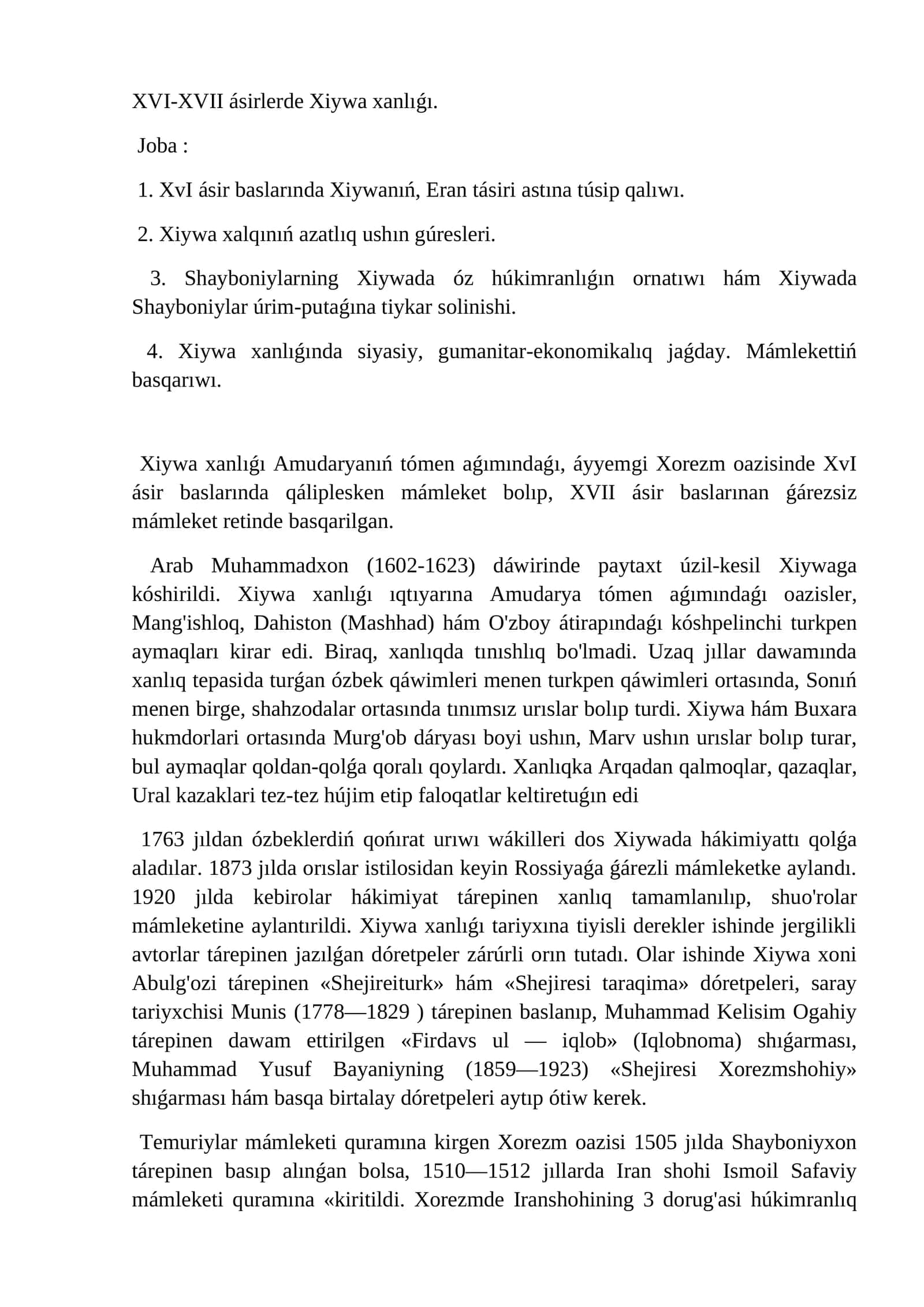 XVI-XVII ásirlerde Xiywa xanlıǵı 1