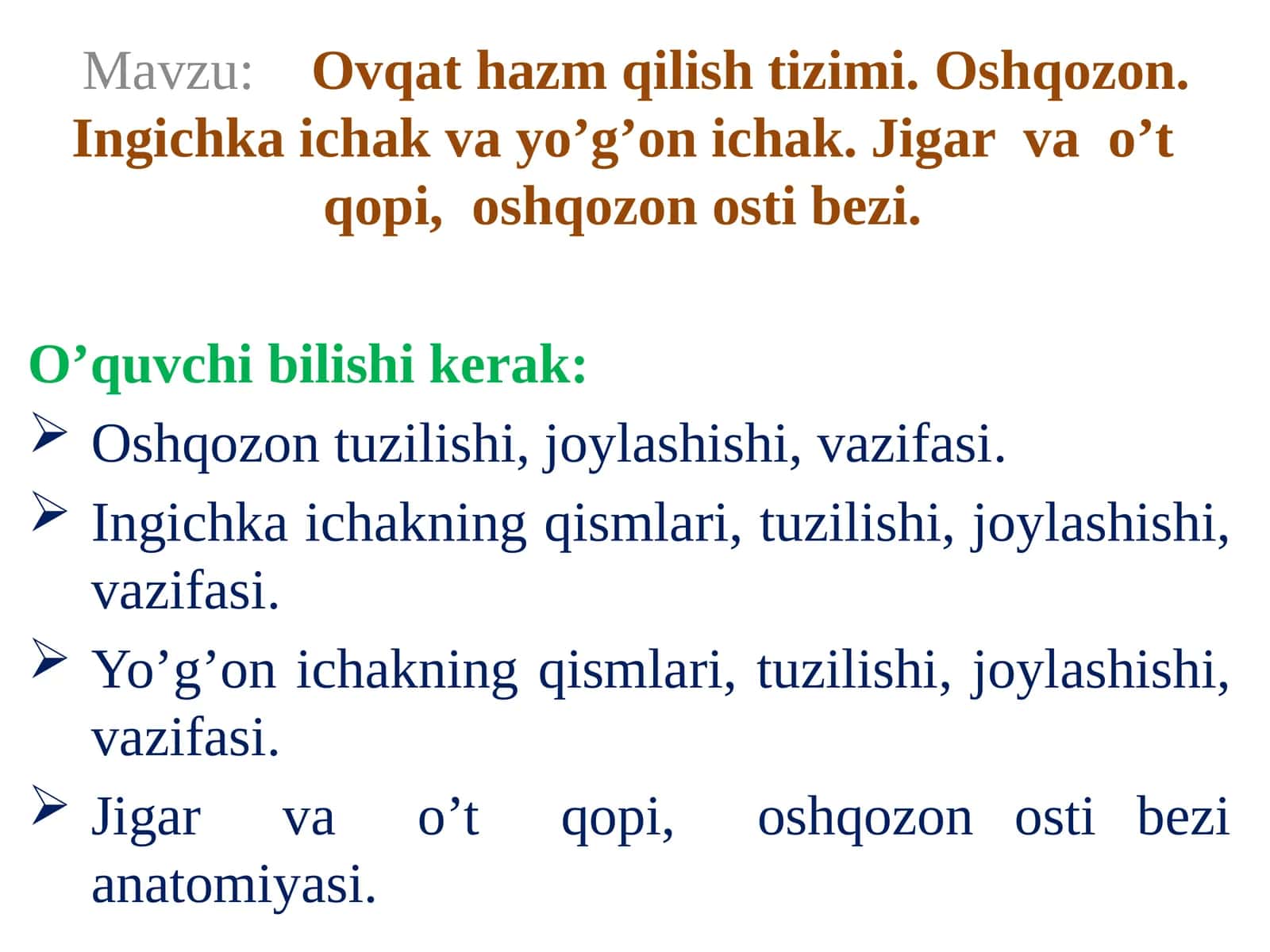 Oshqozon va ichak tizimlari anatomiyasi 1