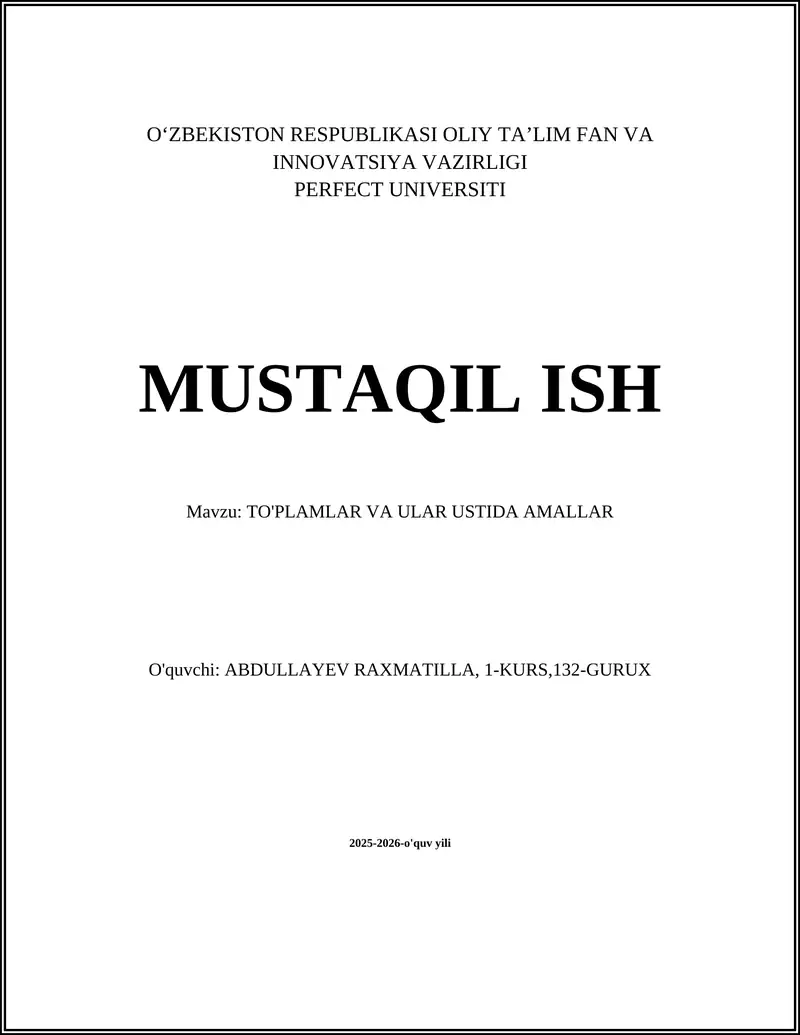 TO'PLAMLAR VA ULAR USTIDA AMALLAR 1