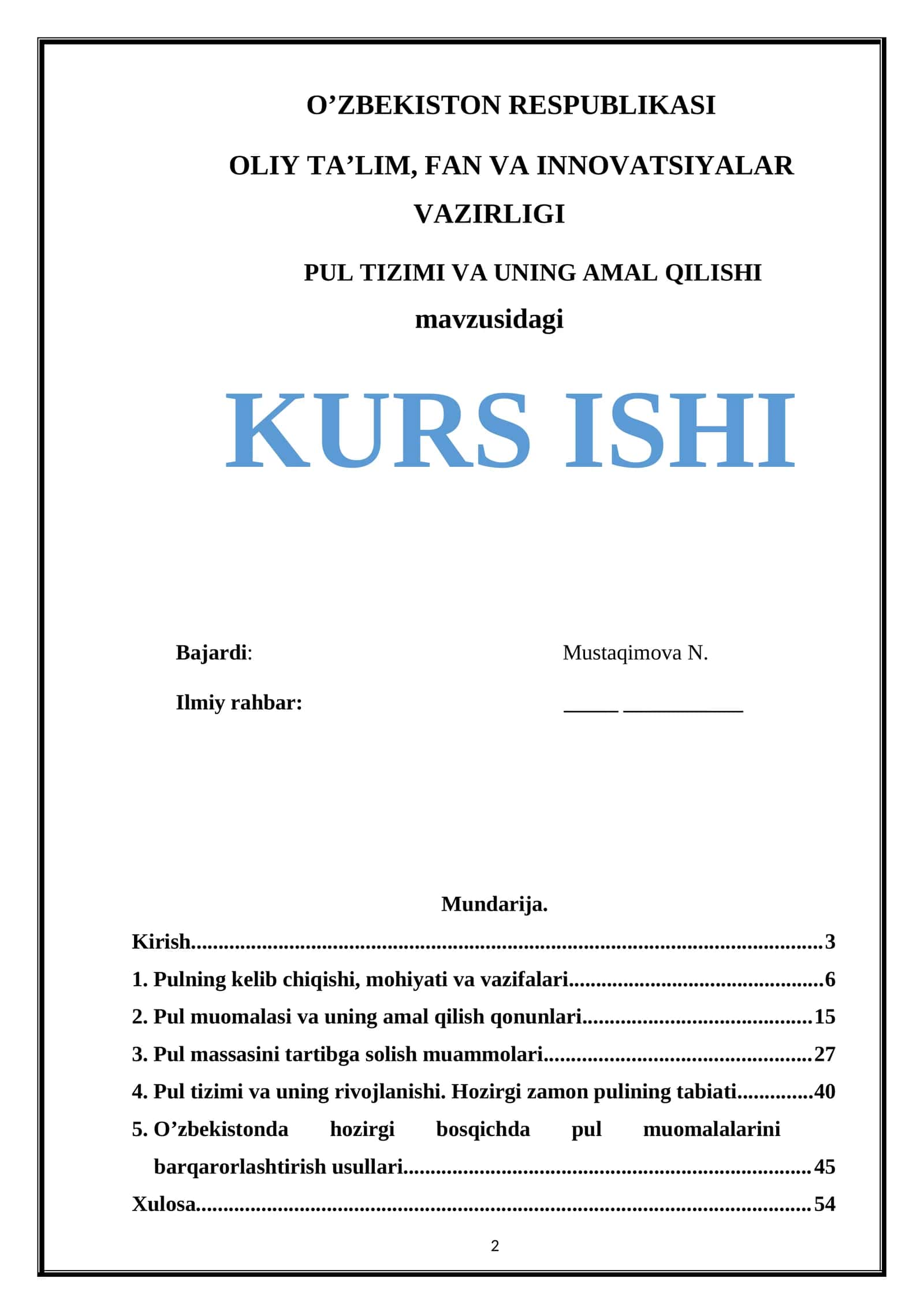 PUL TIZIMI VA UNING AMAL QILISHI 1