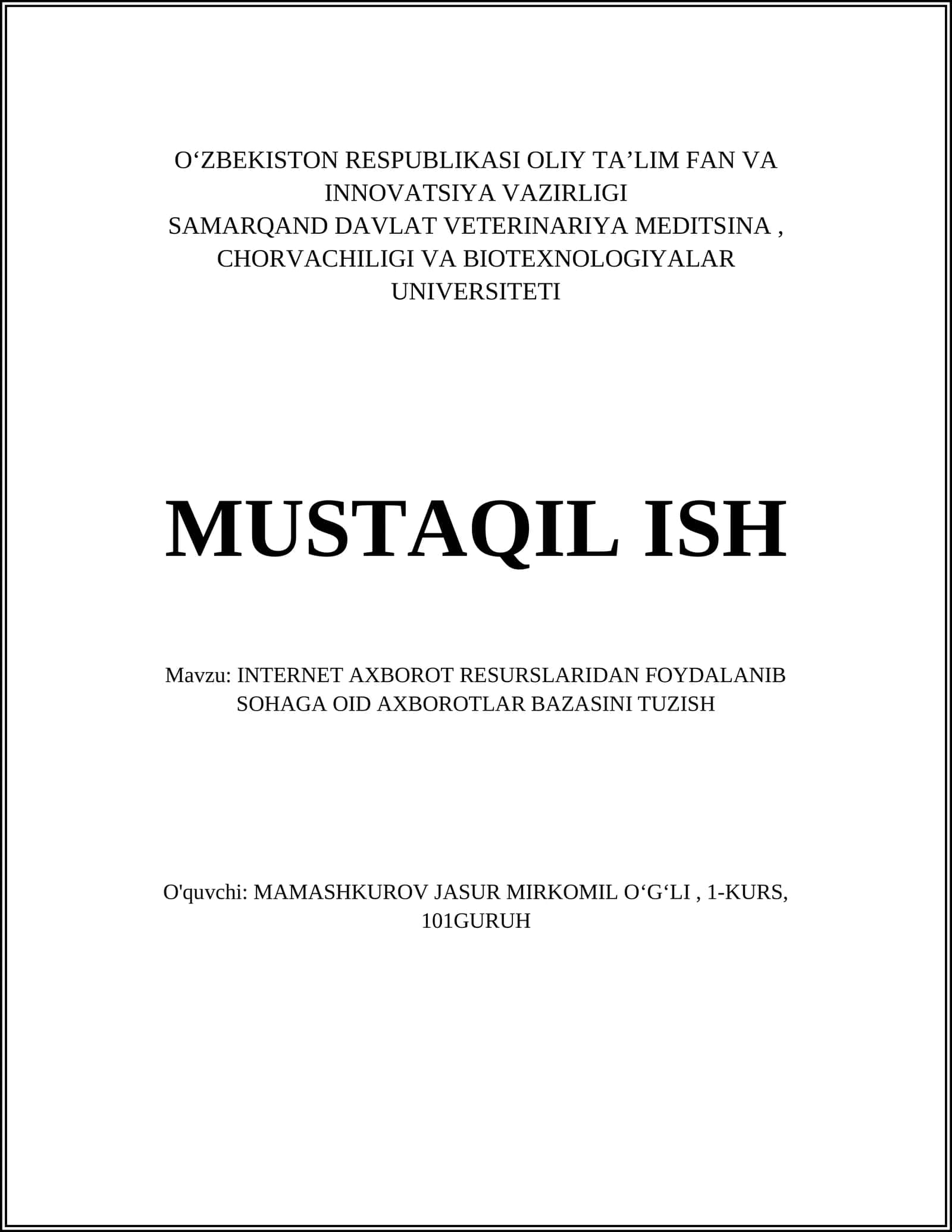 INTERNET AXBOROT RESURSLARIDAN FOYDALANIB SOHAGA OID AXBOROTLAR BAZASINI TUZISH 1