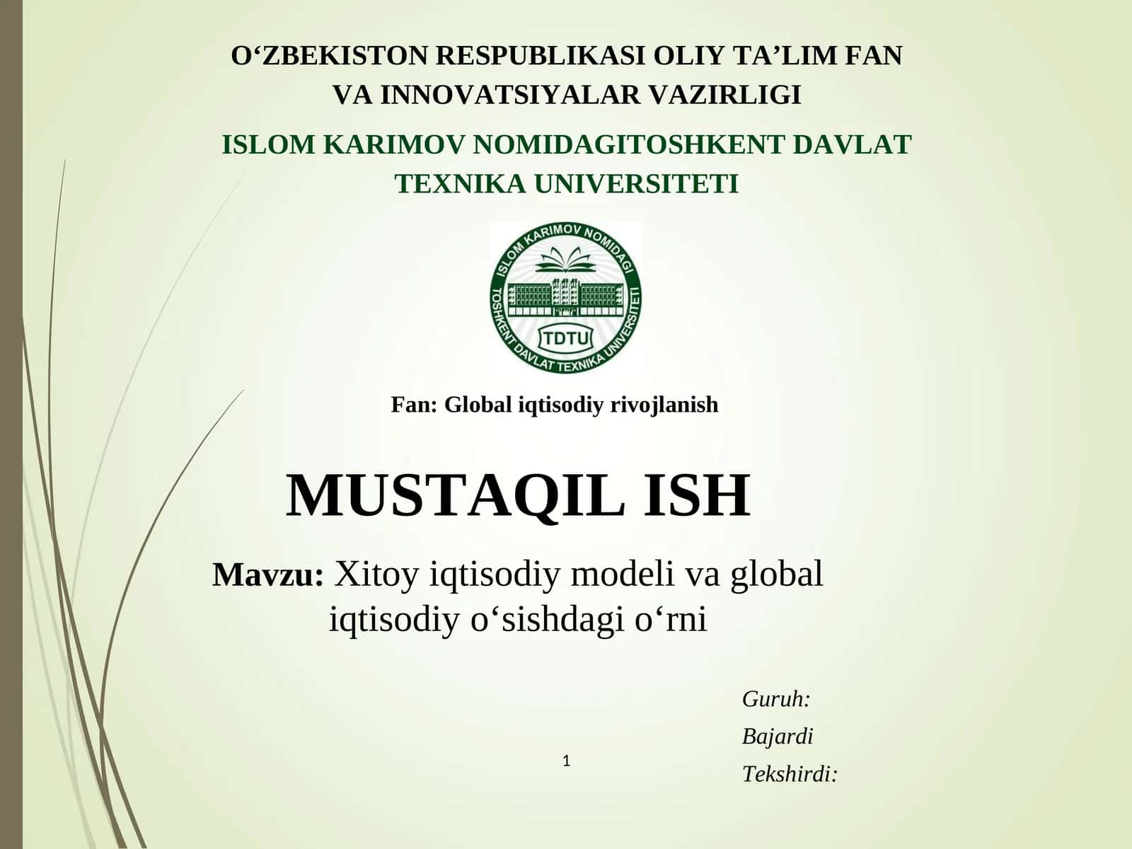 Xitoy iqtisodiy modeli va global iqtisodiy oʻsishdagi oʻrni 1