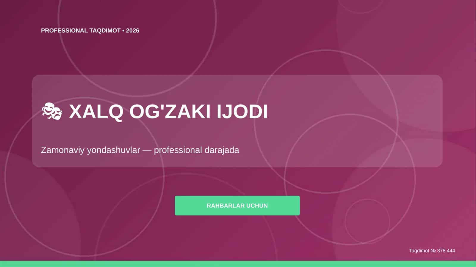 Xalq og'zaki ijodi: zamonaviy yondashuvlar (professional darajada) [rahbarlar uchun] 1