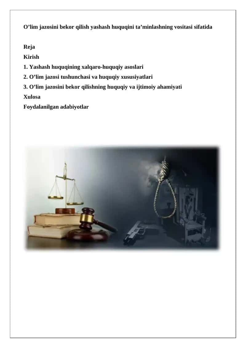 O’lim jazosini bekor qilish yashash huquqini ta’minlashning vositasi sifatida 1